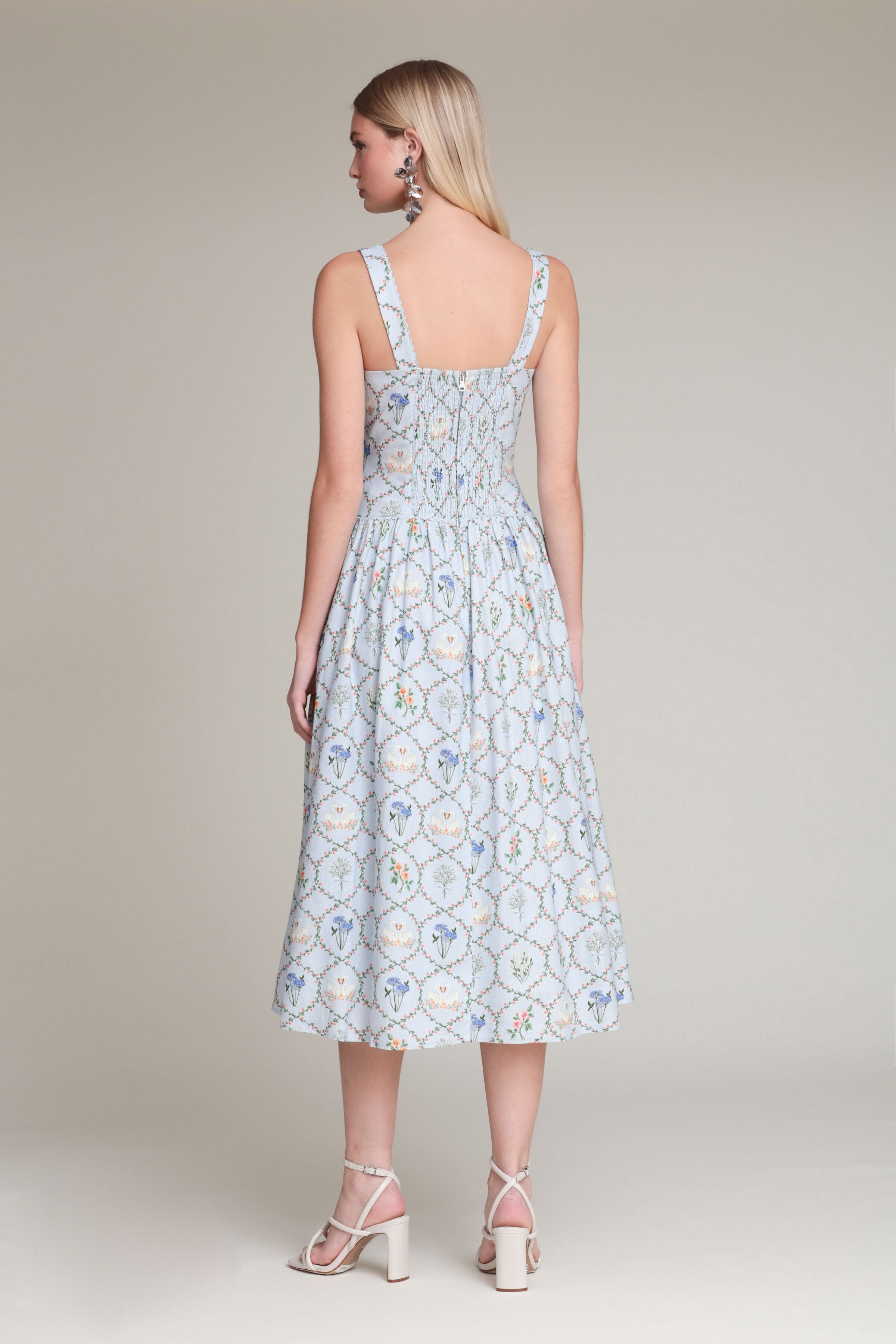 Floral light blue midi dress with adjustable shoulder straps - Shop womens midi dresses by Avec Les Filles