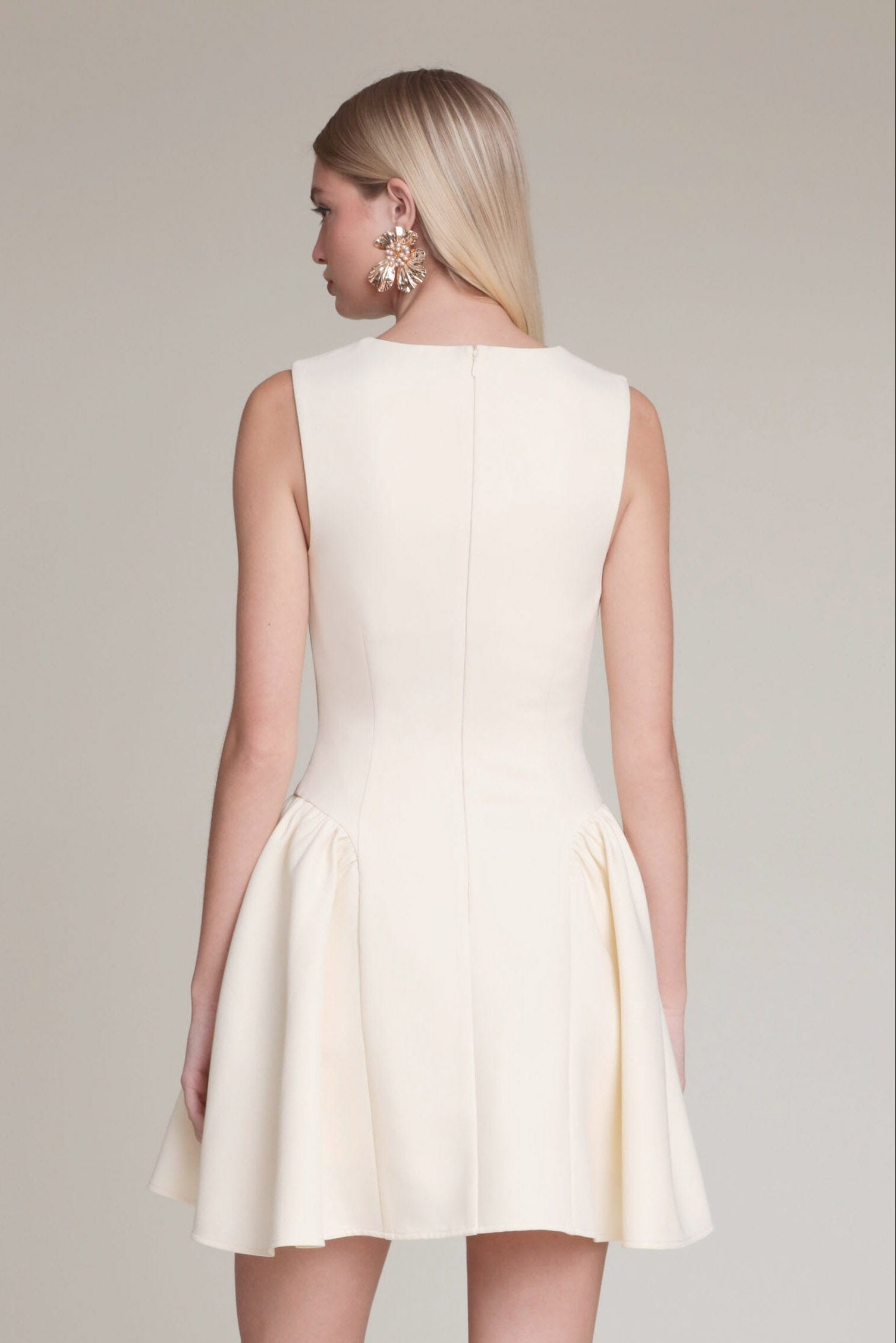 Ivory mini dress with wide shoulder straps and a flared skirt - Shop designer mini dresses for women by Avec Les Filles