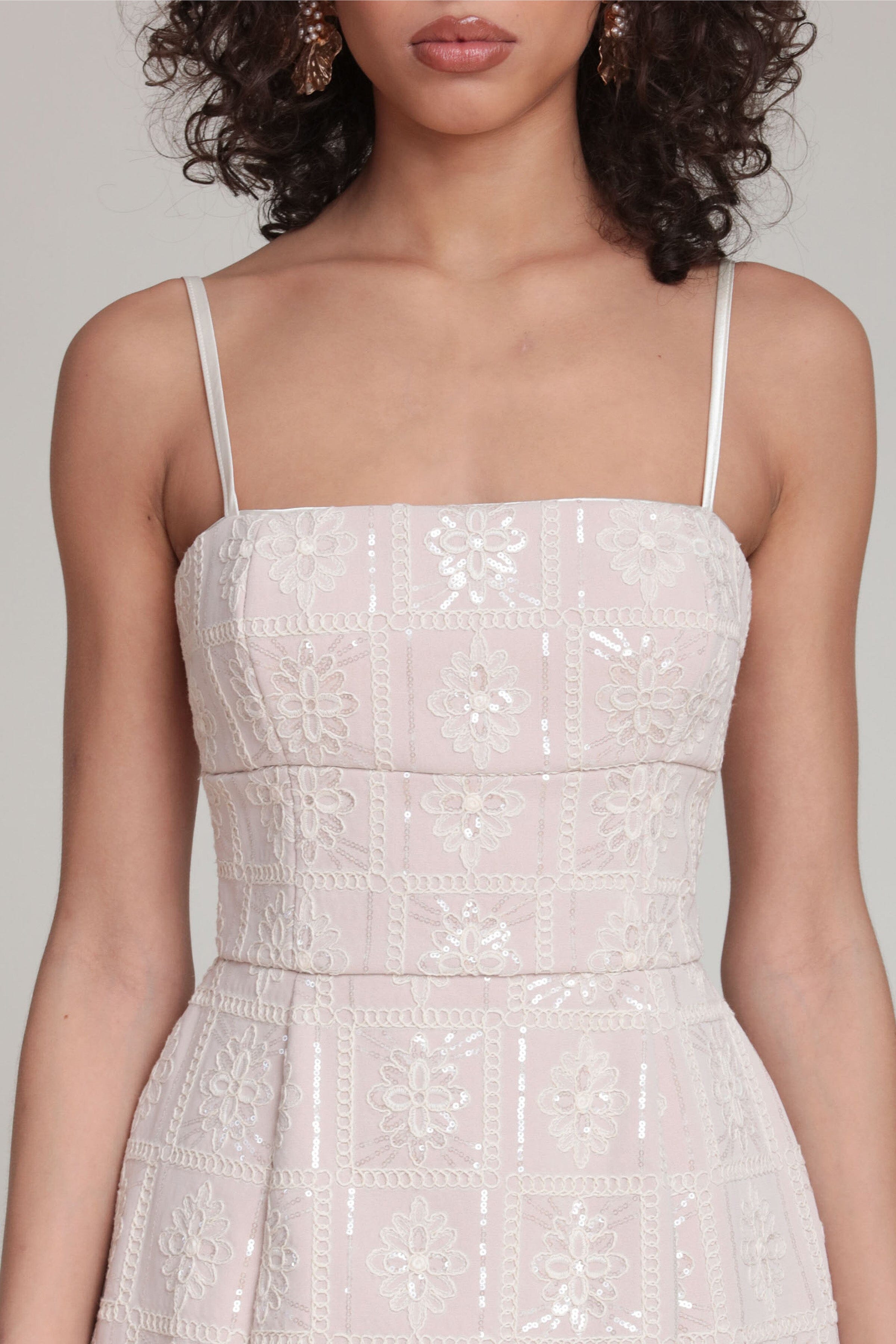 Sequin embroidered chiffon cream mini dress - Shop women's cute mini dresses by Avec Les Filles