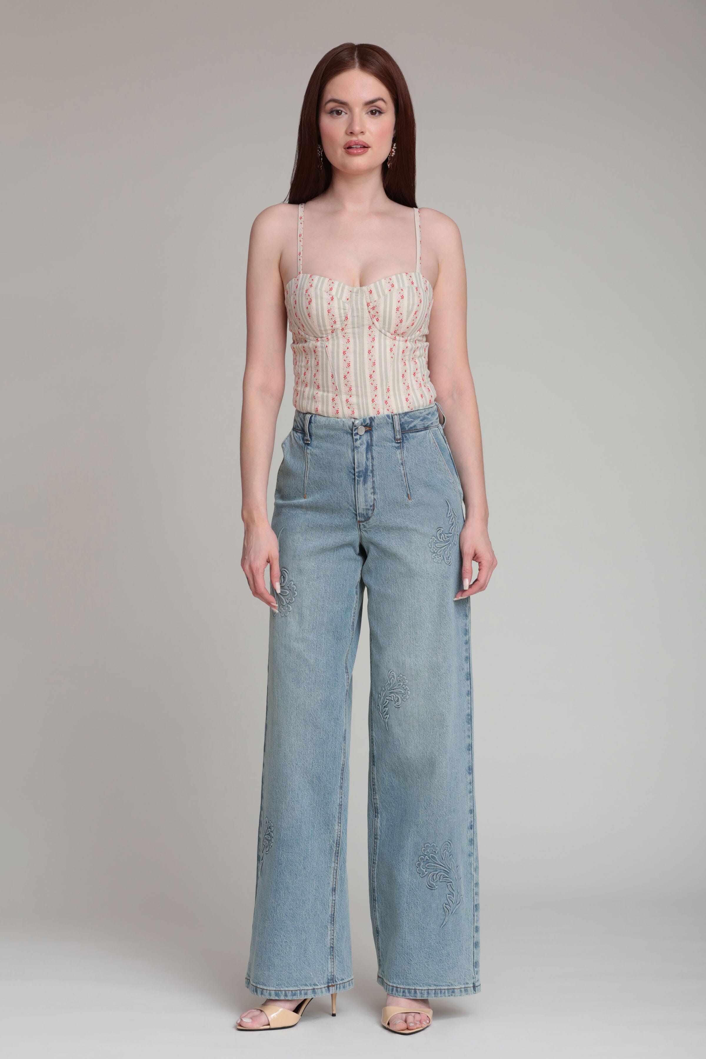 Blue denim wide leg jeans in cotton blend with high-rise waist - Shop wide leg high rise womens jeans by Avec Les Filles