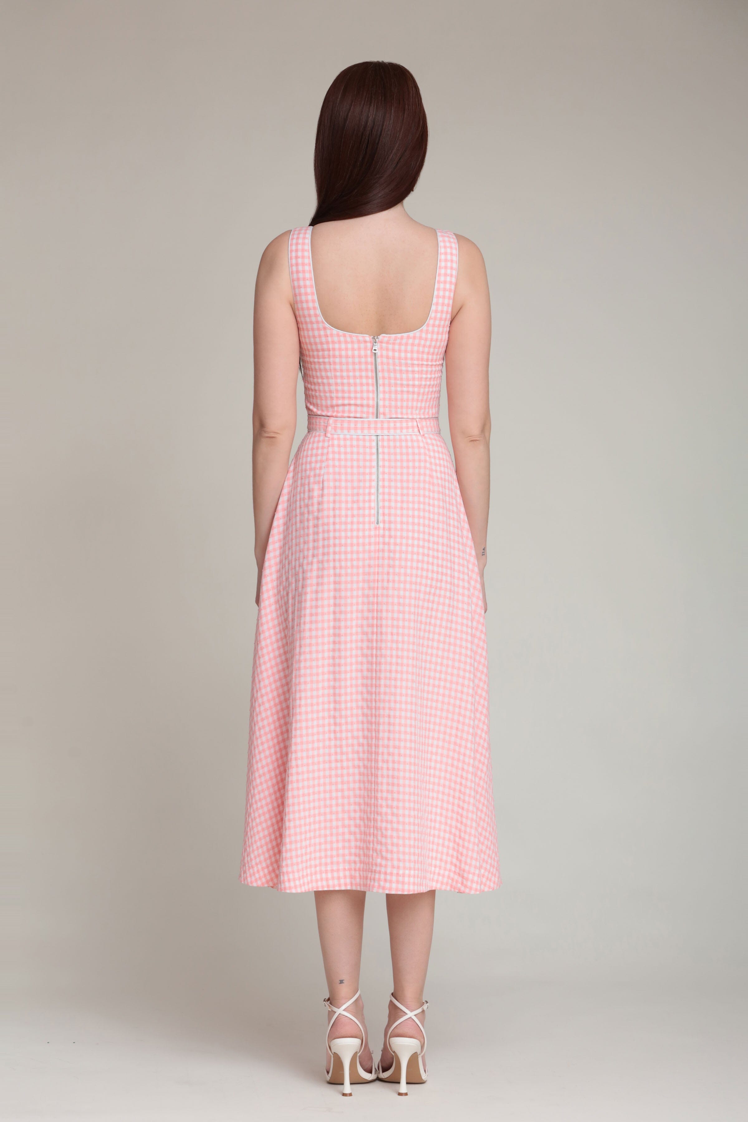 Pink gingham sleeveless bustier midi dress - Shop designer women's cute midi dresses by Avec Les Filles