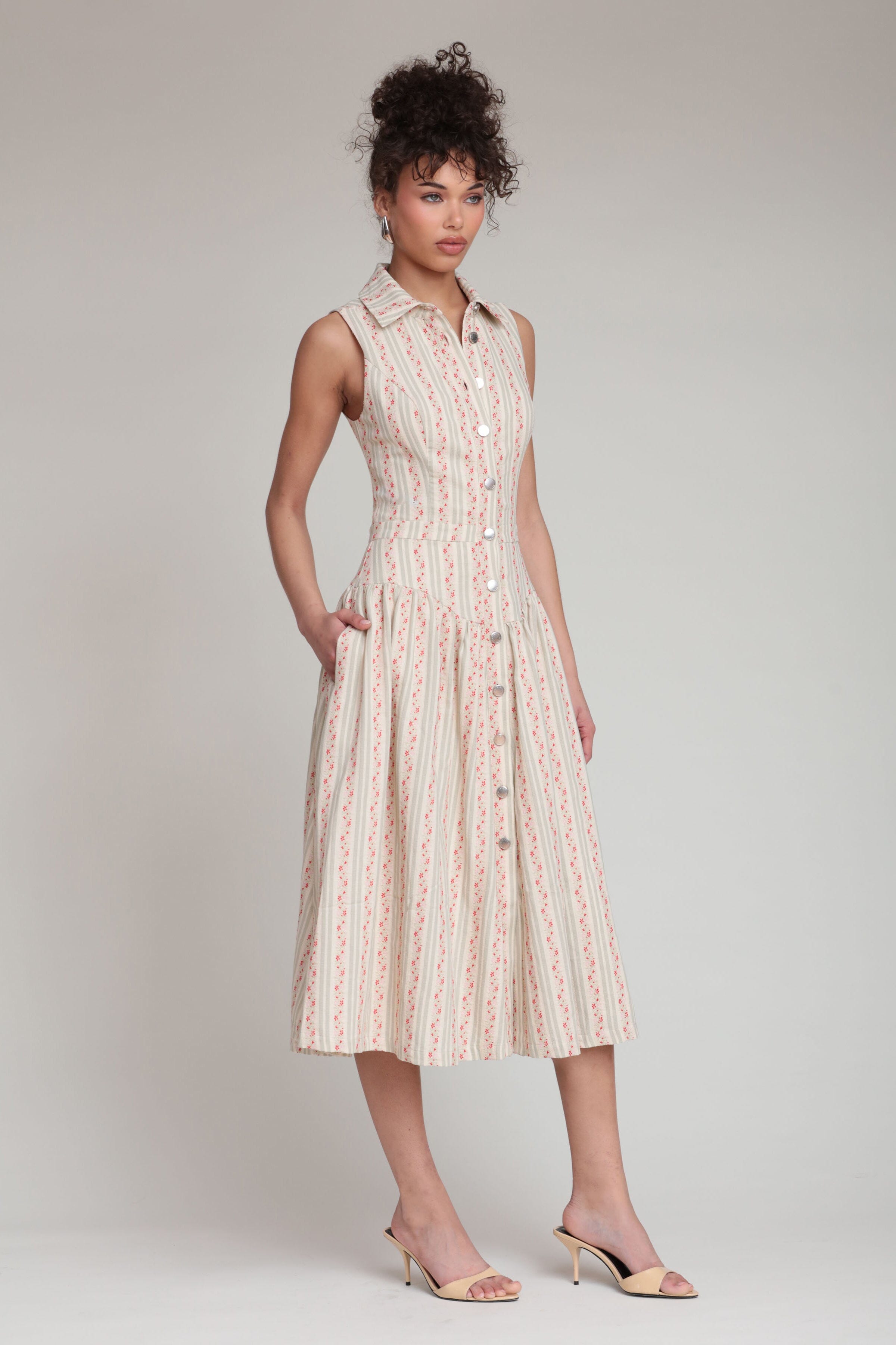 Floral multicolor stripe cotton midi dress - Shop women's cute midi dresses by Avec Les Filles