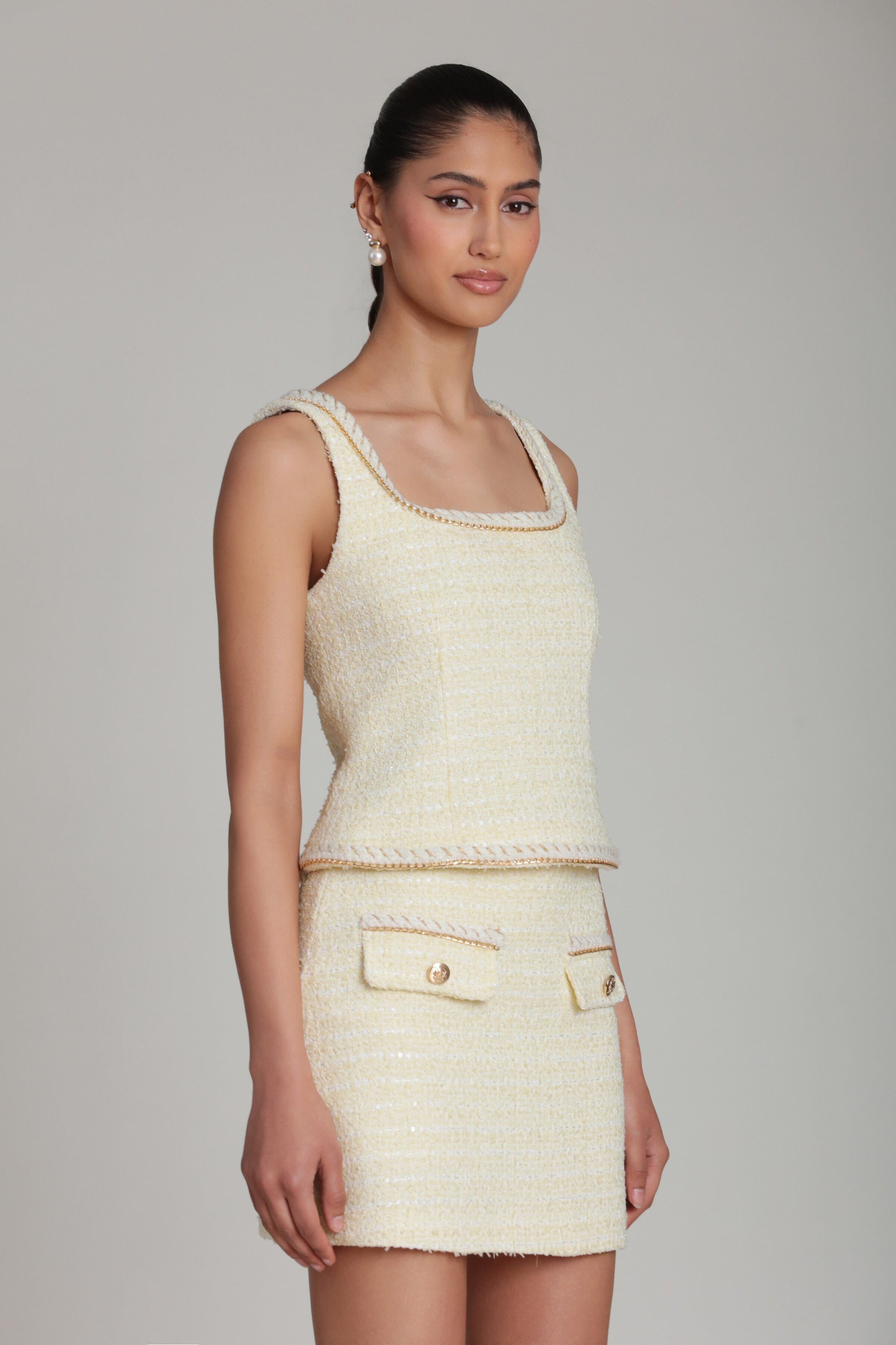 Tweed Chain Trim Tank Top Shirts & Tops Avec Les Filles