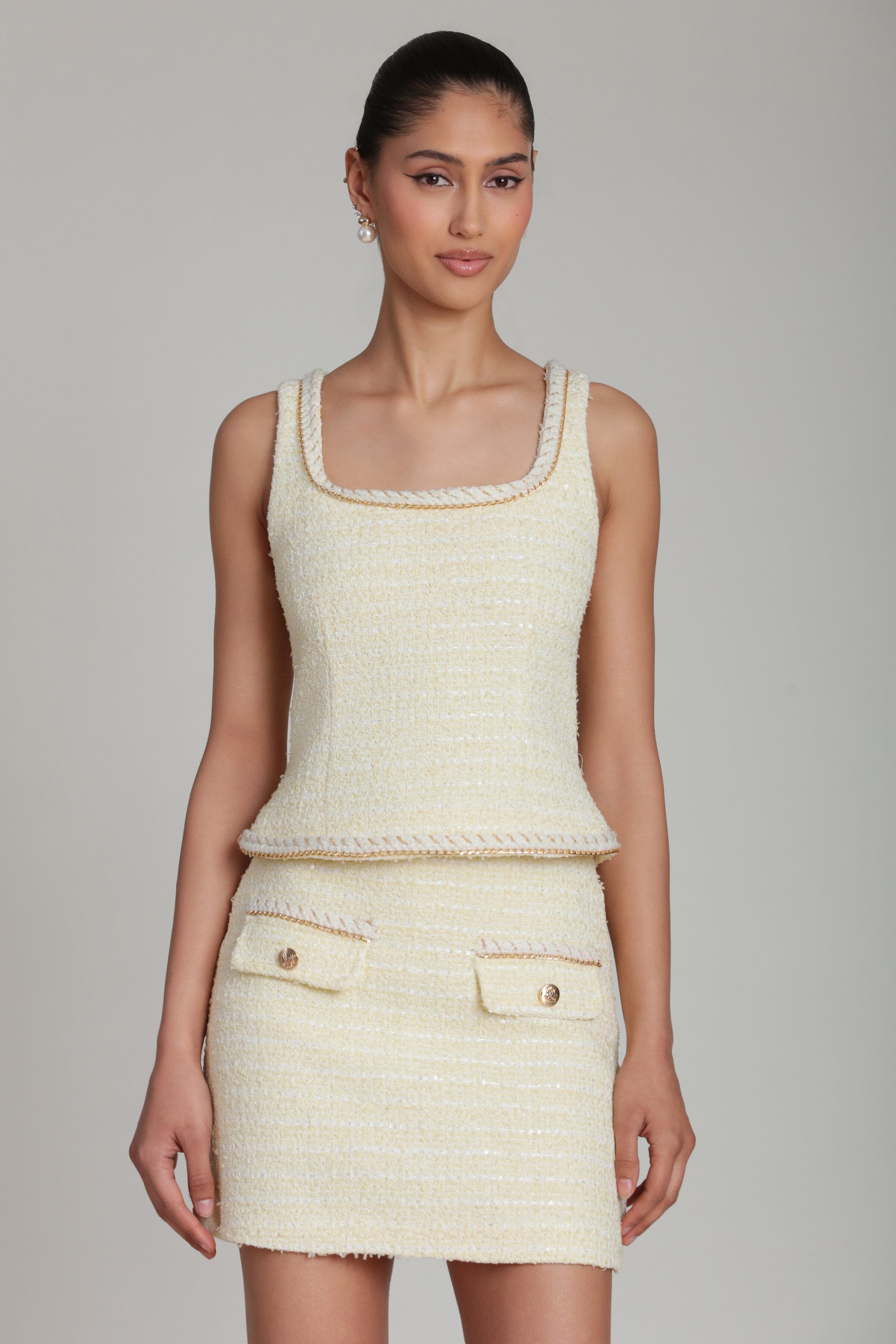 Tweed Chain Trim Tank Top Shirts & Tops Avec Les Filles