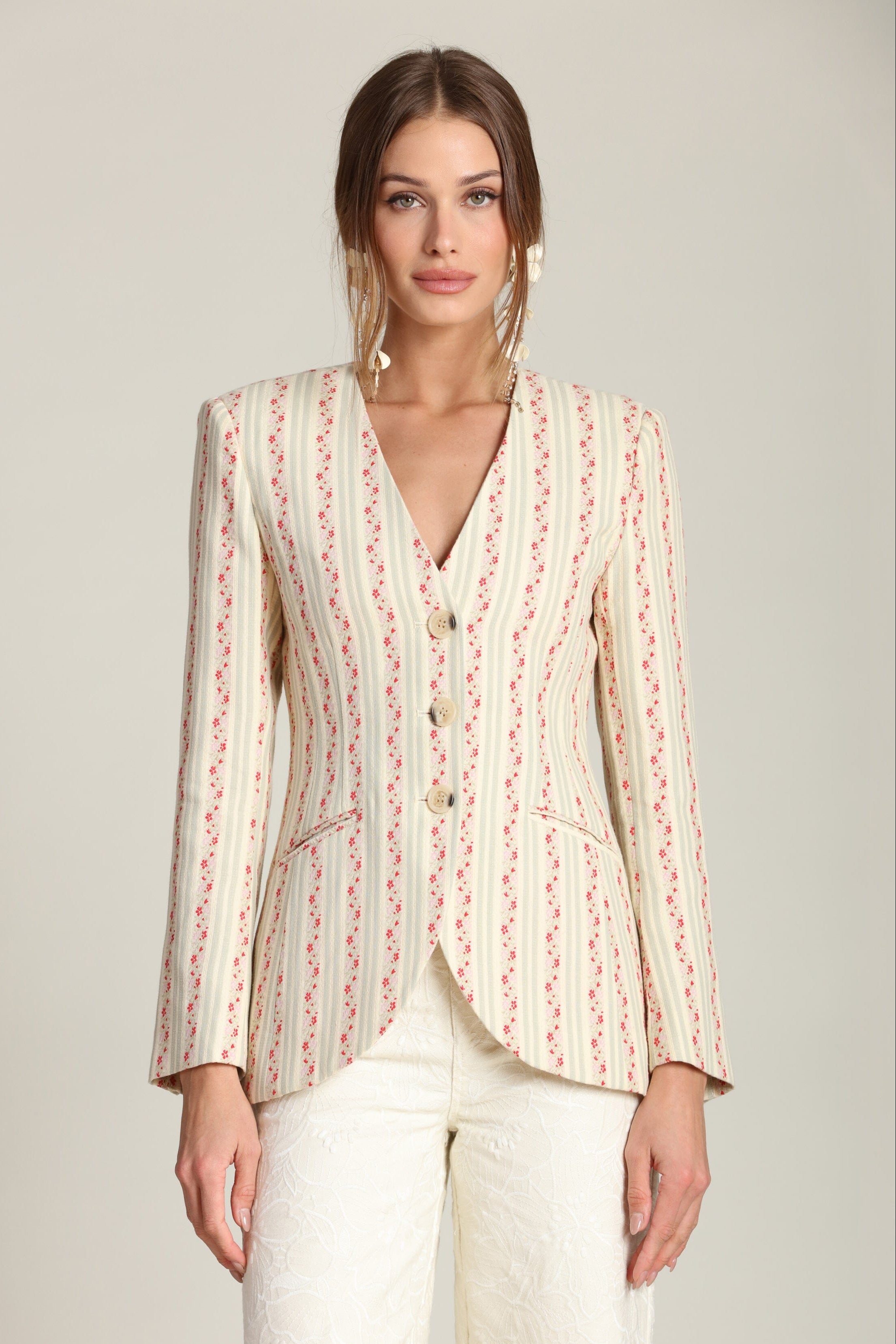 Floral multicolor stripe women blazer jacket with a button front - Shop designer cute blazer jackets by Avec Les Filles