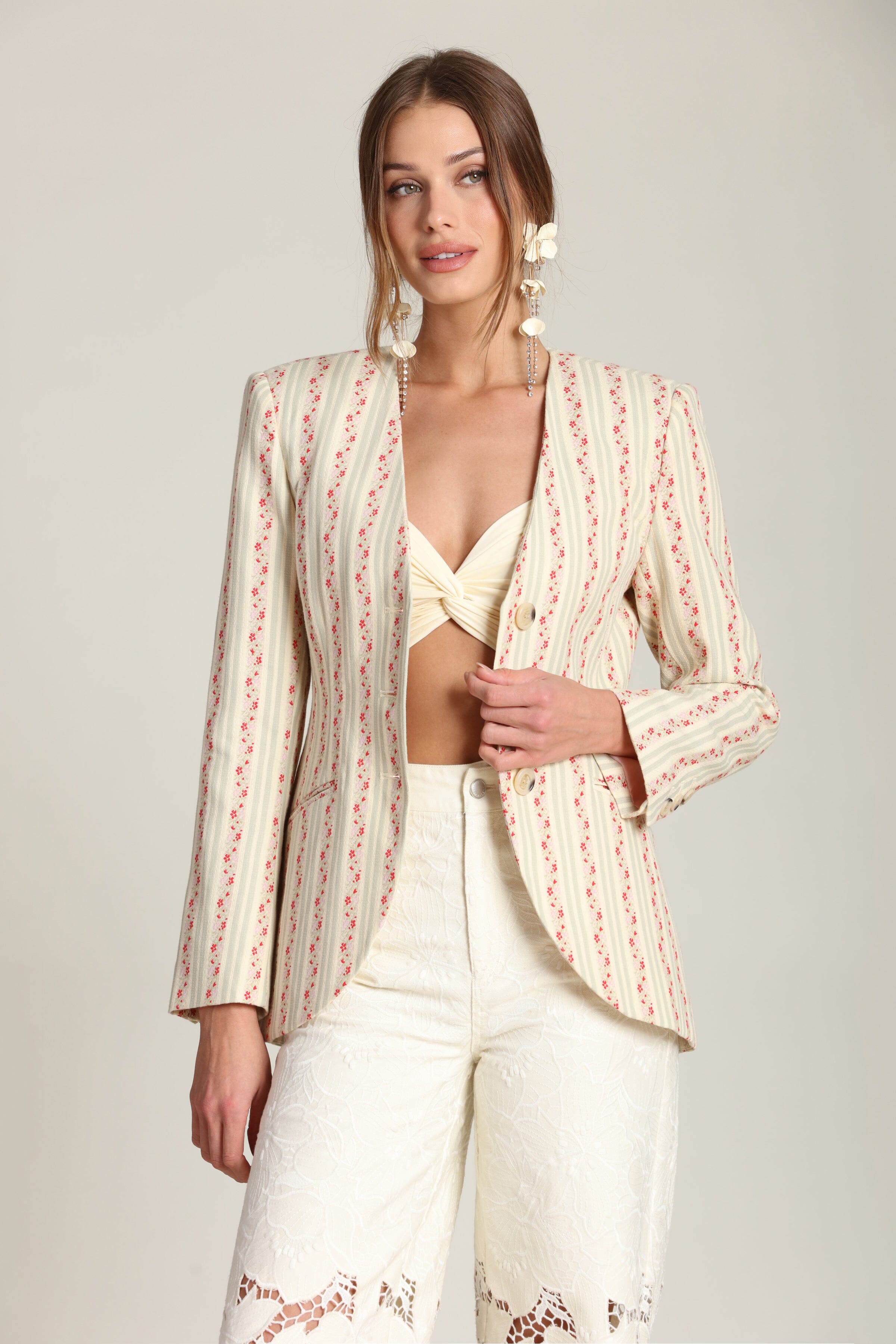 Floral multicolor stripe blazer jacket with a button front - Cute women's blazer jackets by Avec Les Filles