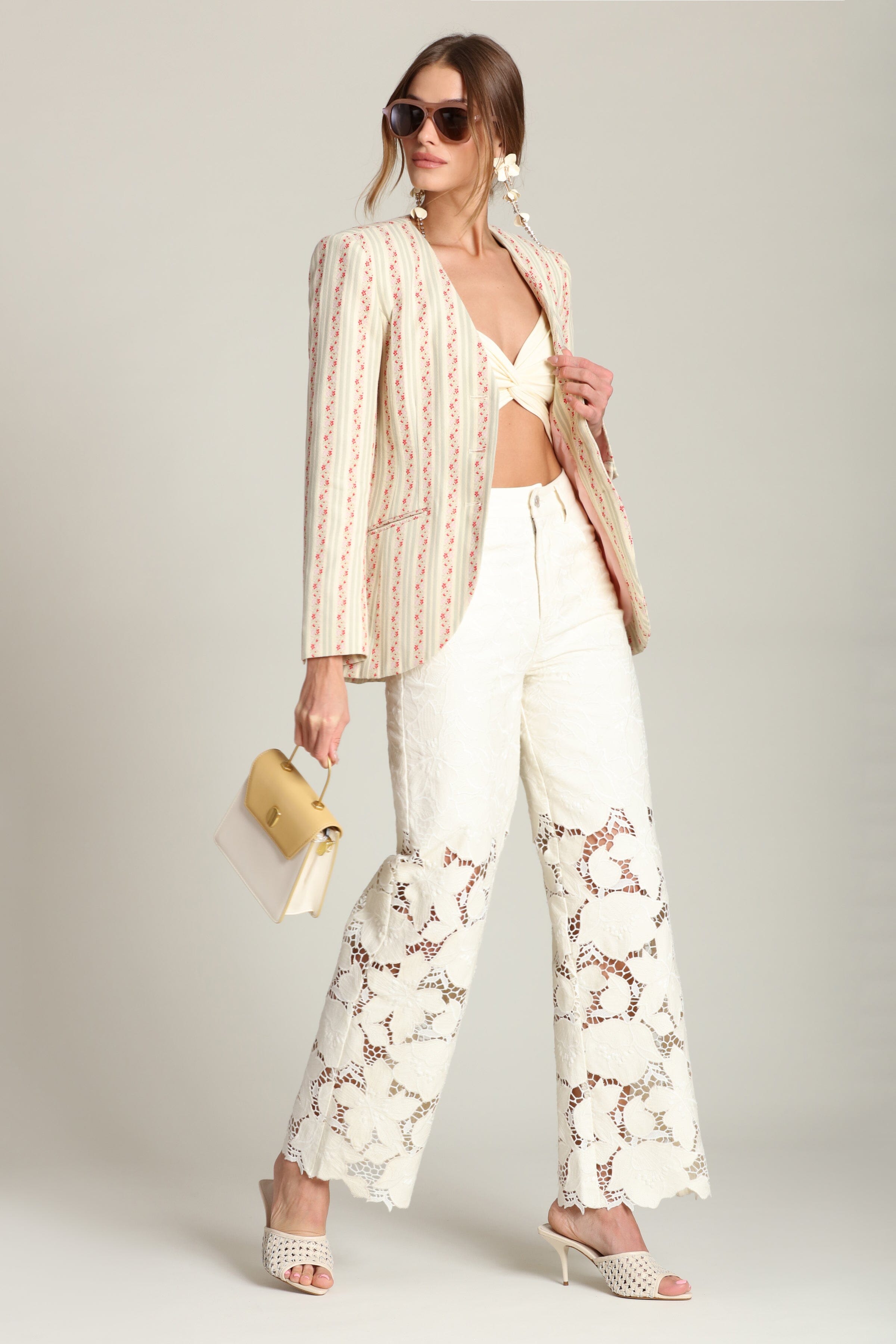 Multicolor floral stripe blazer jacket with a button front - Shop women's cute blazer jackets by Avec Les Filles