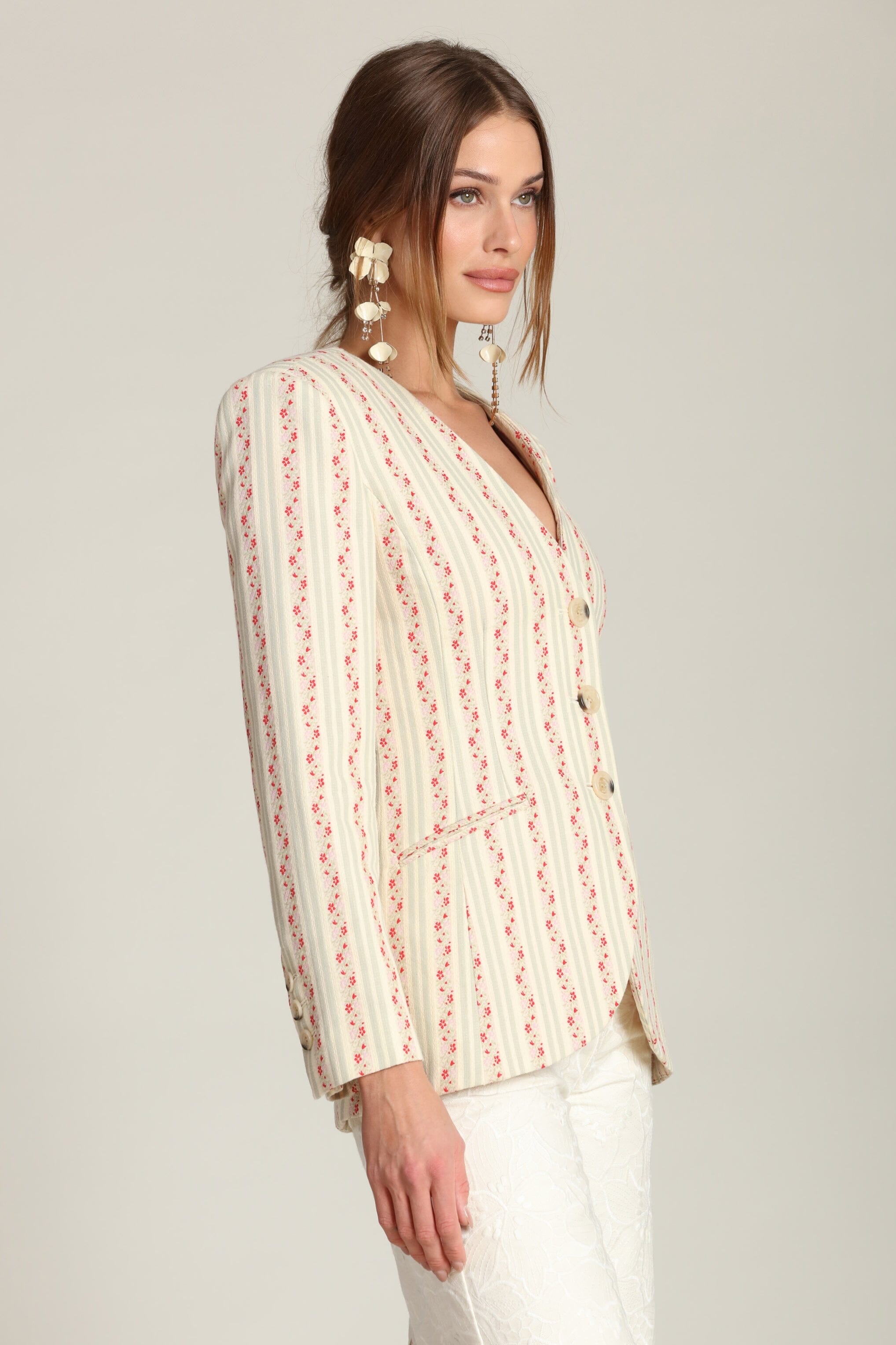 Multicolor floral stripe womens blazer jacket with a button front - Shop cute blazer jackets by Avec Les Filles