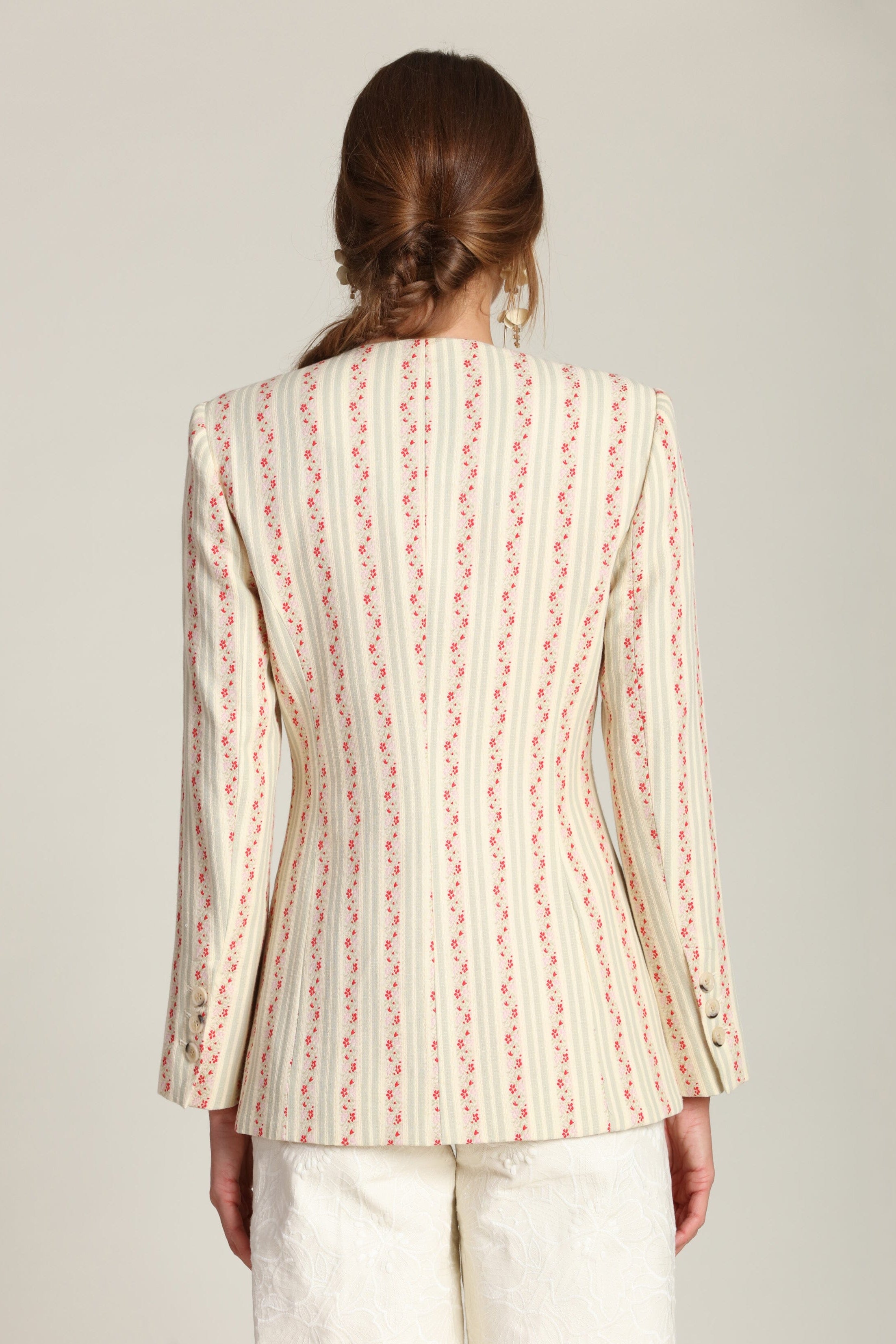 Multicolor floral stripe womens blazer jacket with a button front - Shop designer blazer jackets by Avec Les Filles