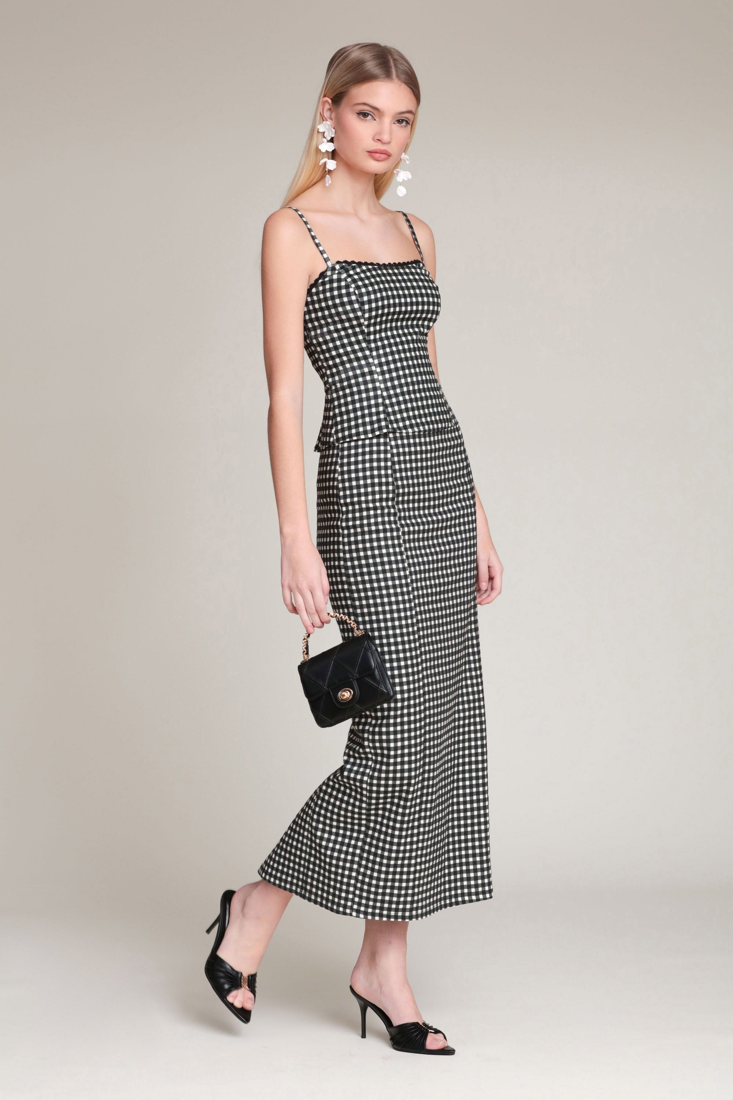 Gingham black cami tank top with adjustable spaghetti straps and a square neckline by Avec Les Filles