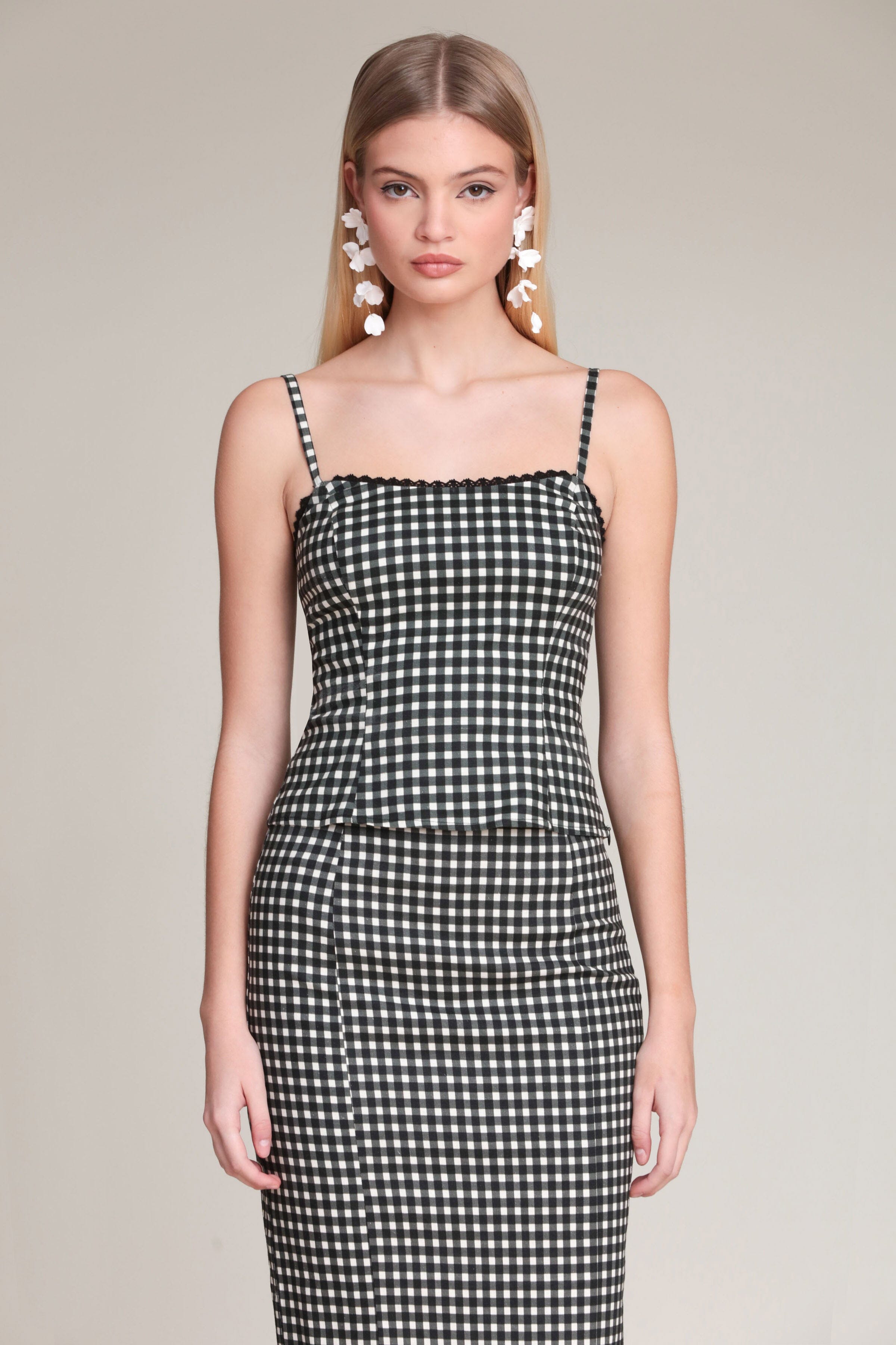 Black gingham cami top with adjustable spaghetti straps and square neck - Shop women's cami tank tops by Avec Les Filles