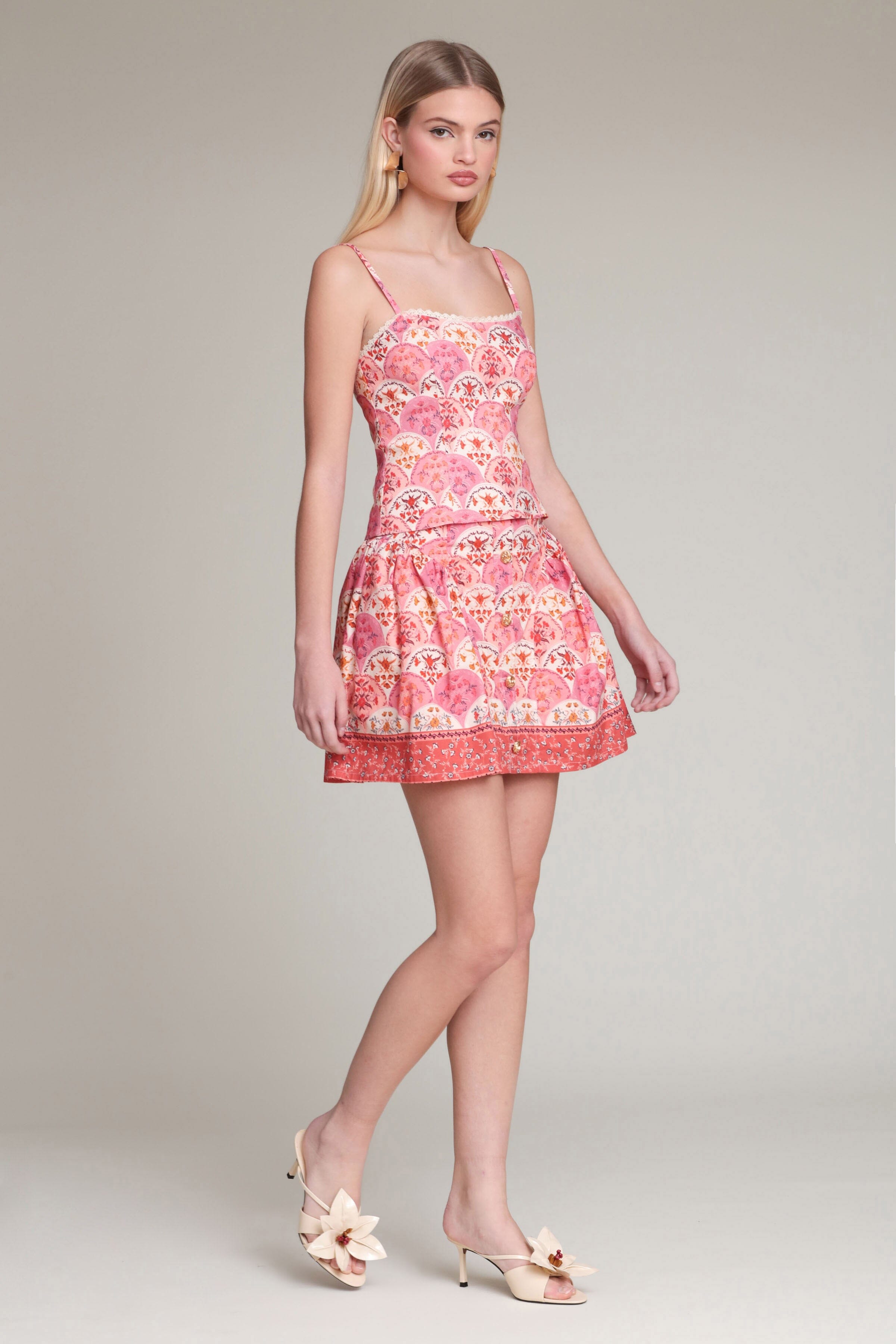 Floral pink cami tank top and belted mini skirt - Cute women's cami tank tops & mini skirts by Avec Les Filles