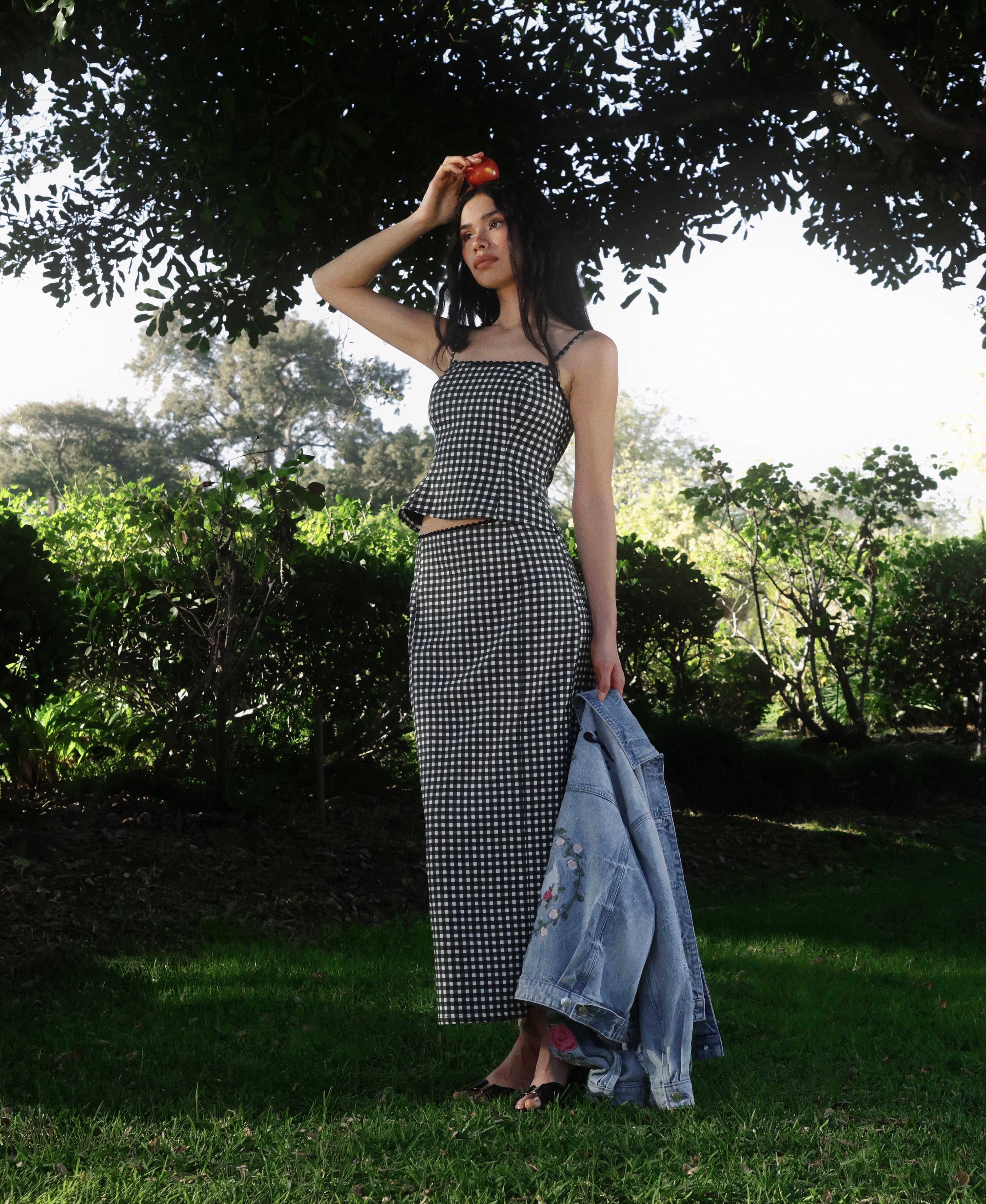 Gingham Linen Blend Cami Top