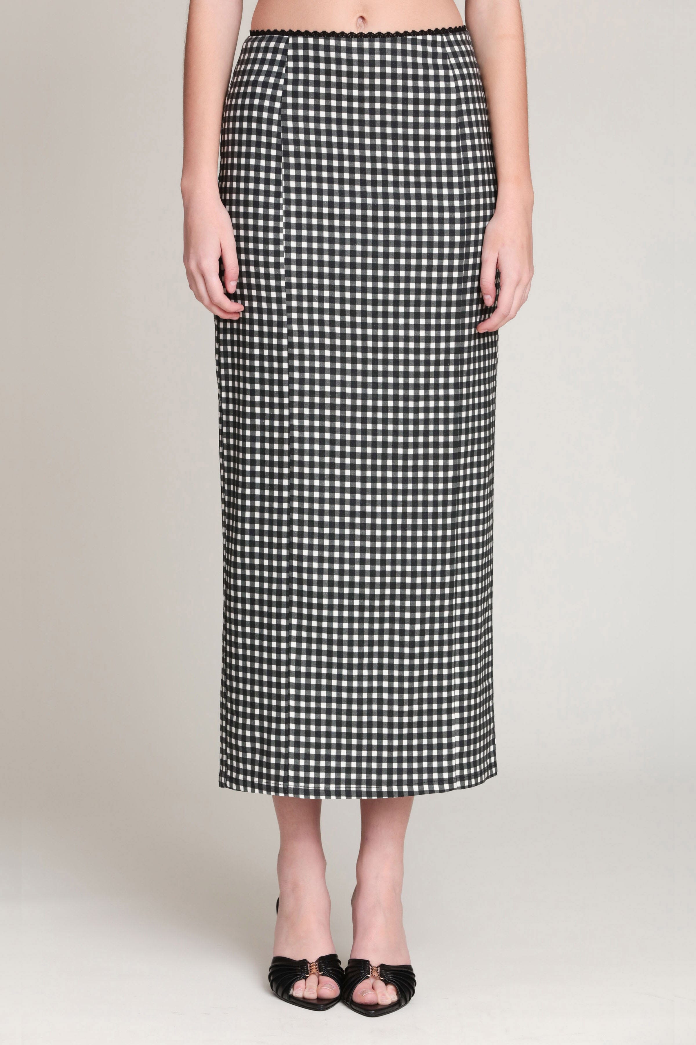 Linen-blend black gingham high-rise maxi pencil skirt - Shop designer women’s cute maxi skirts by Avec Les Filles