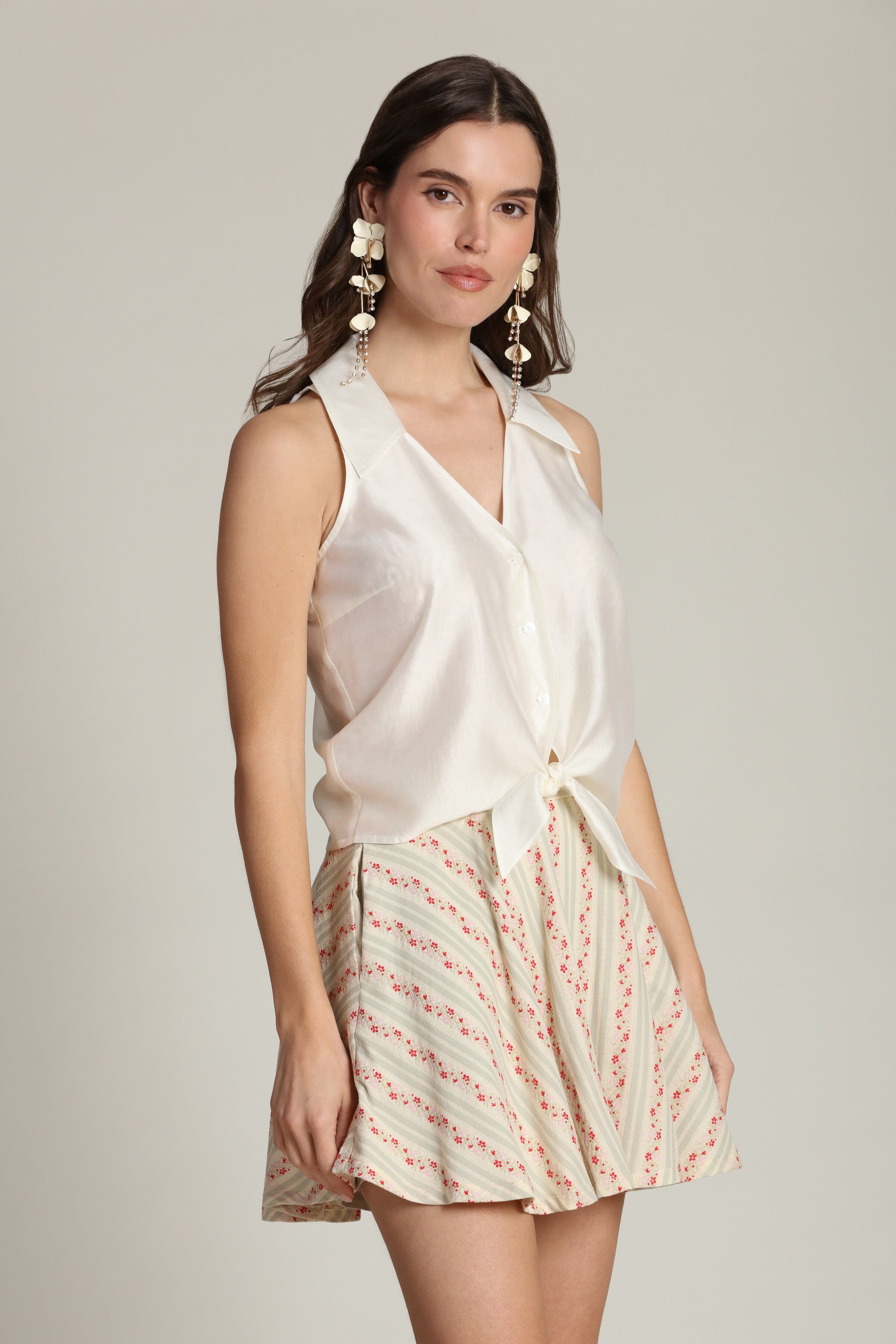 Off white satin top with an adjustable tie-front - Shop women's sleeveless tops by Avec Les Filles