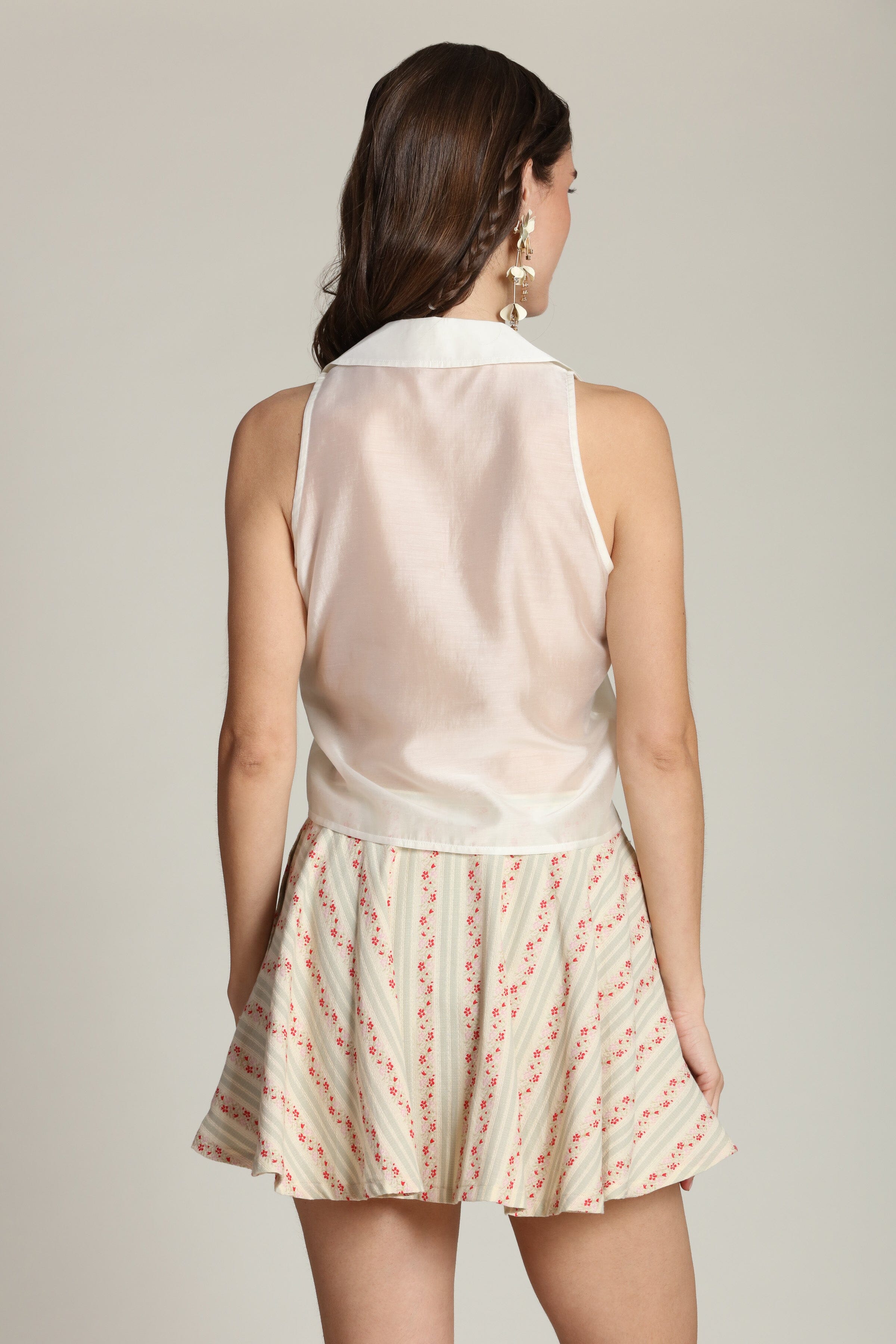 Satin off white sleeveless top with an adjustable tie-front - Shop women's sleeveless tops by Avec Les Filles