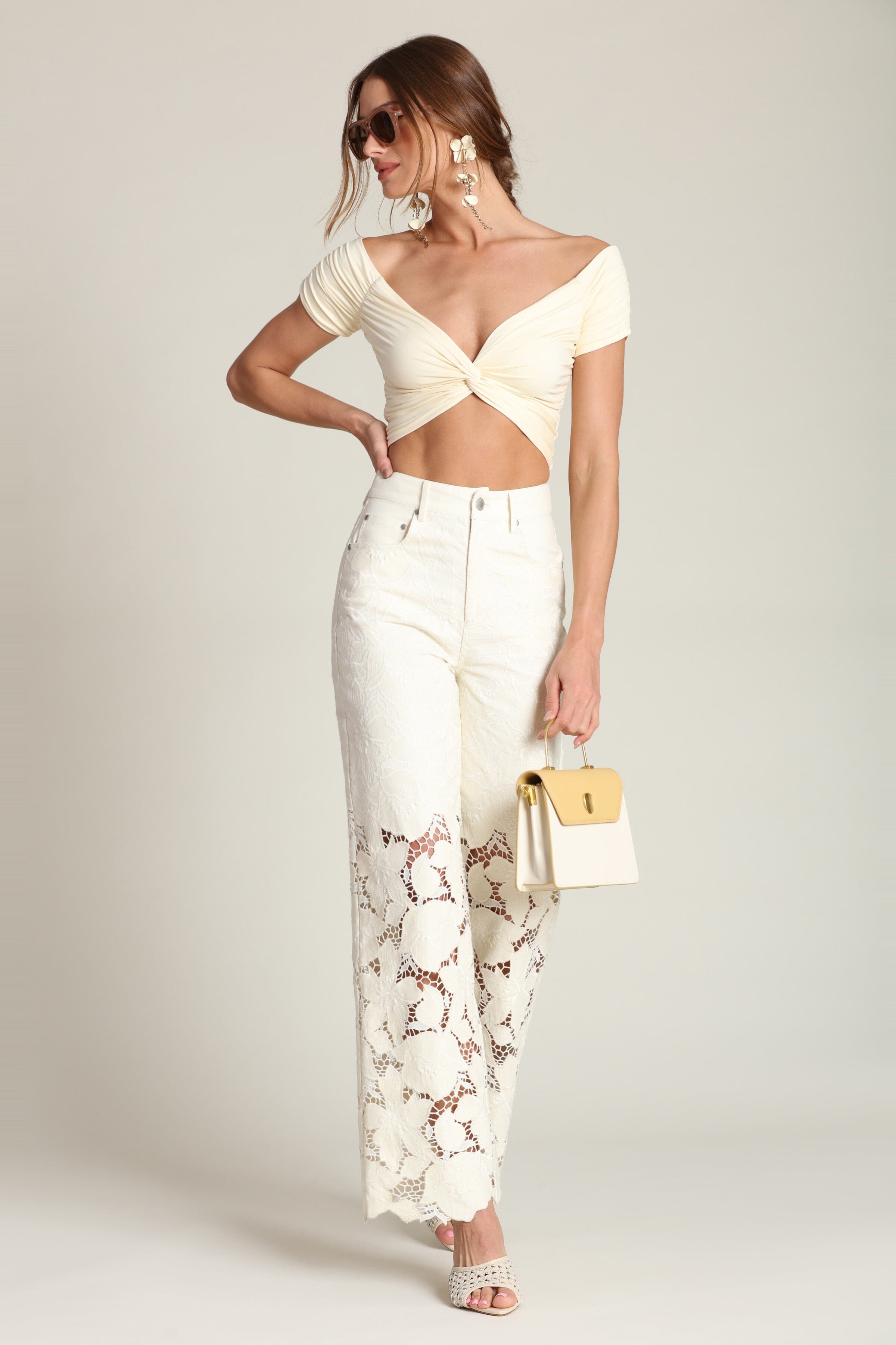 Cream color off shoulder, soft stretch knit top, cropped blouse - Shop women’s cute shirts and tops by Avec Les Filles