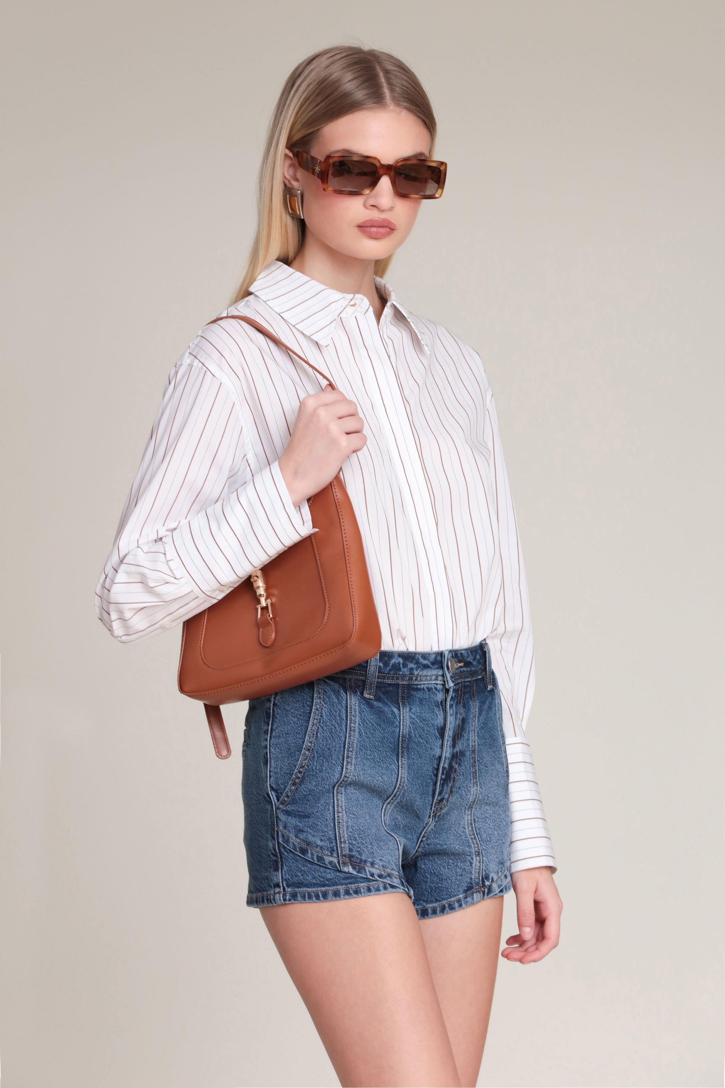 White beige pinstripe button-down blouse, lightweight cotton poplin shirt - Shop women’s cute shirts and tops by Avec Les Filles