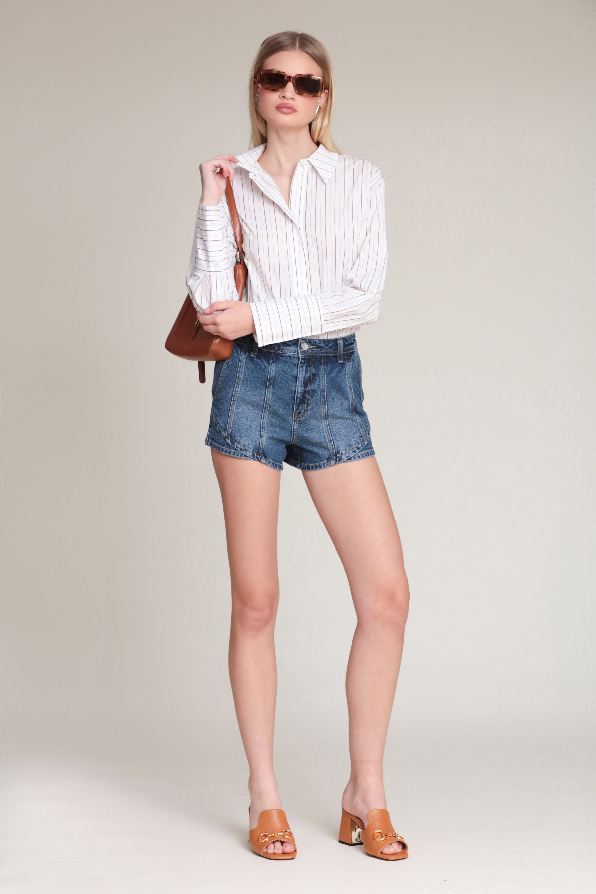 Pinstripe button-down blouse, white beige lightweight cotton poplin shirt - Shop cute shirts and tops by Avec Les Filles