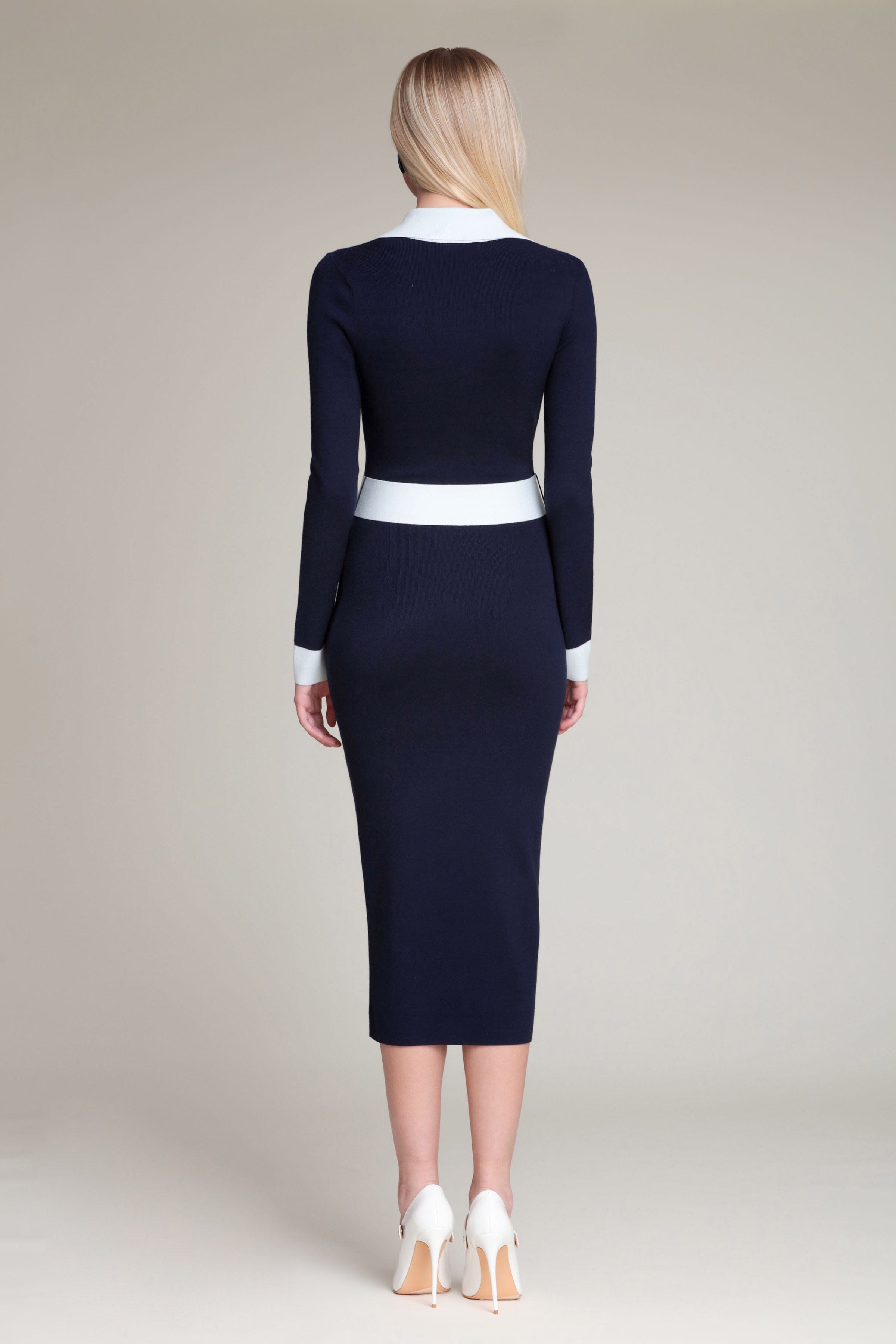 Navy blue long sleeve belted midi dress - Shop women's cute midi dresses by Avec Les Filles