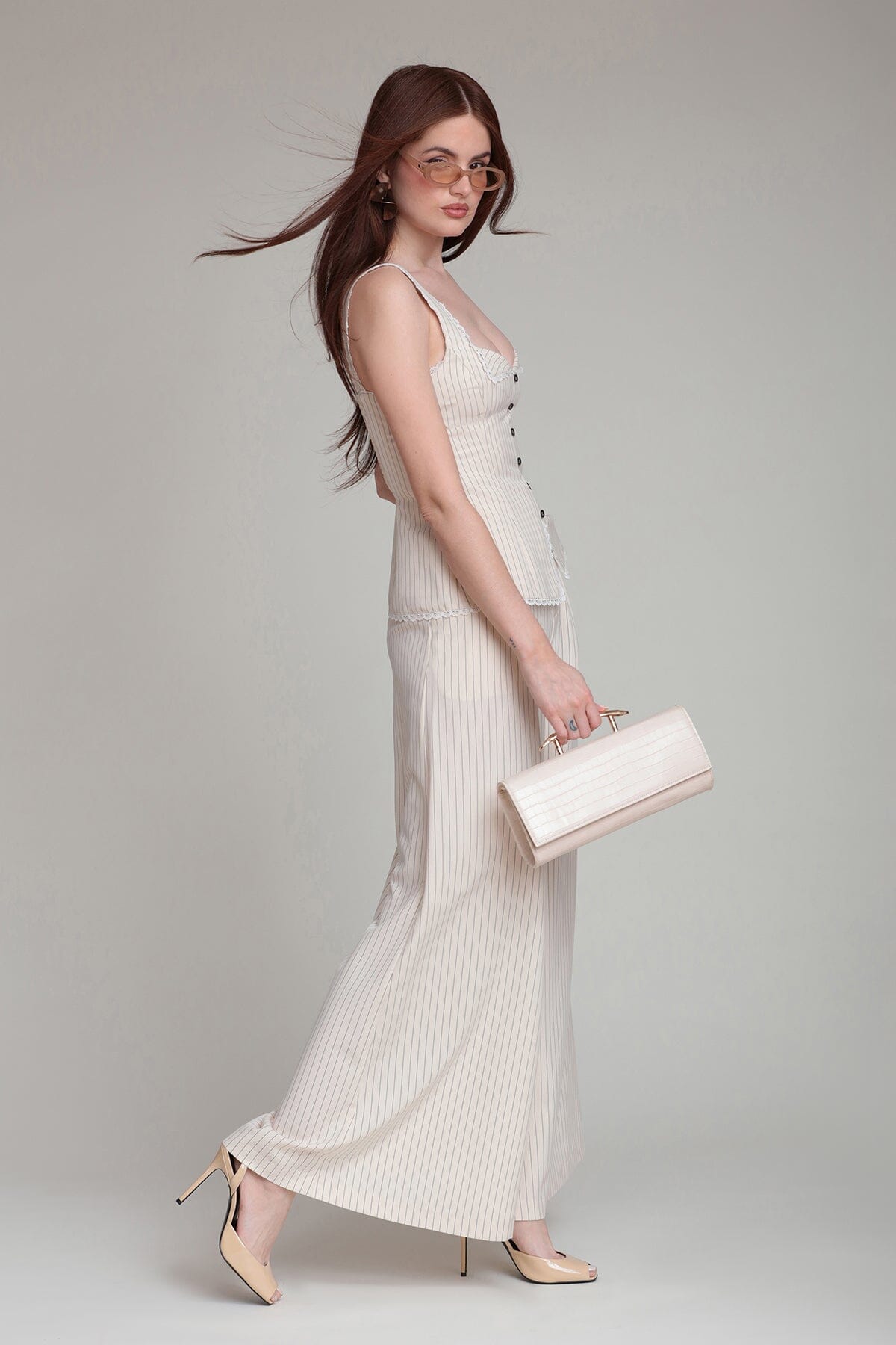 Stripe suiting wide leg pant with high-rise waist and front pleats - Shop women's cute wide leg pants by Avec Les Filles