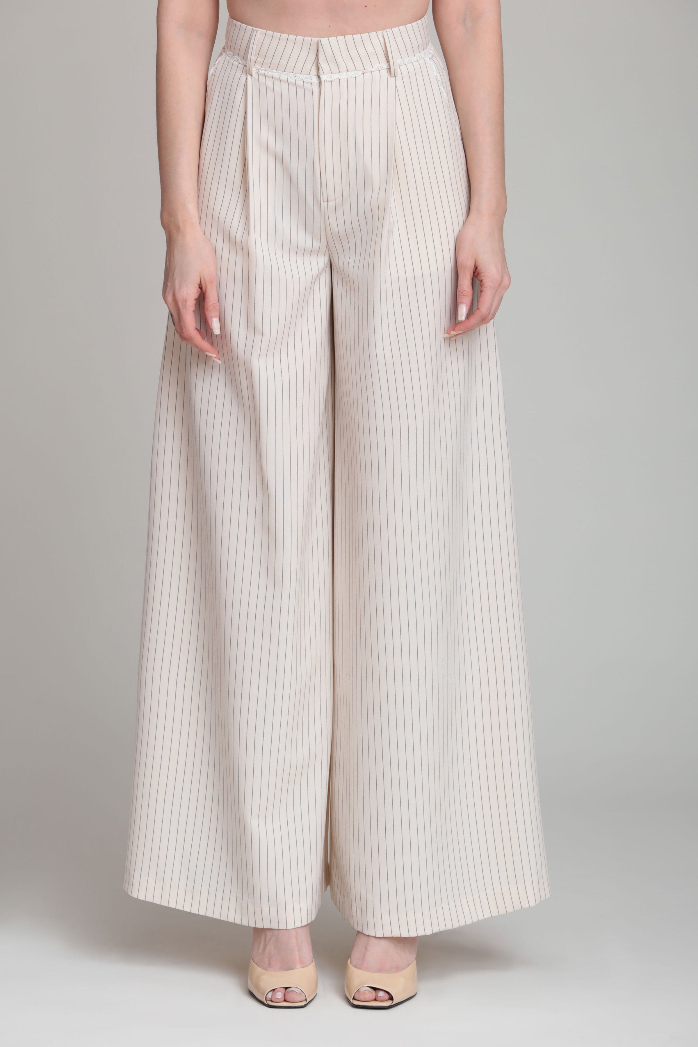 Stripe suiting wide leg pant with high-rise waist and front pleats - Shop women's cute wide leg pants by Avec Les Filles