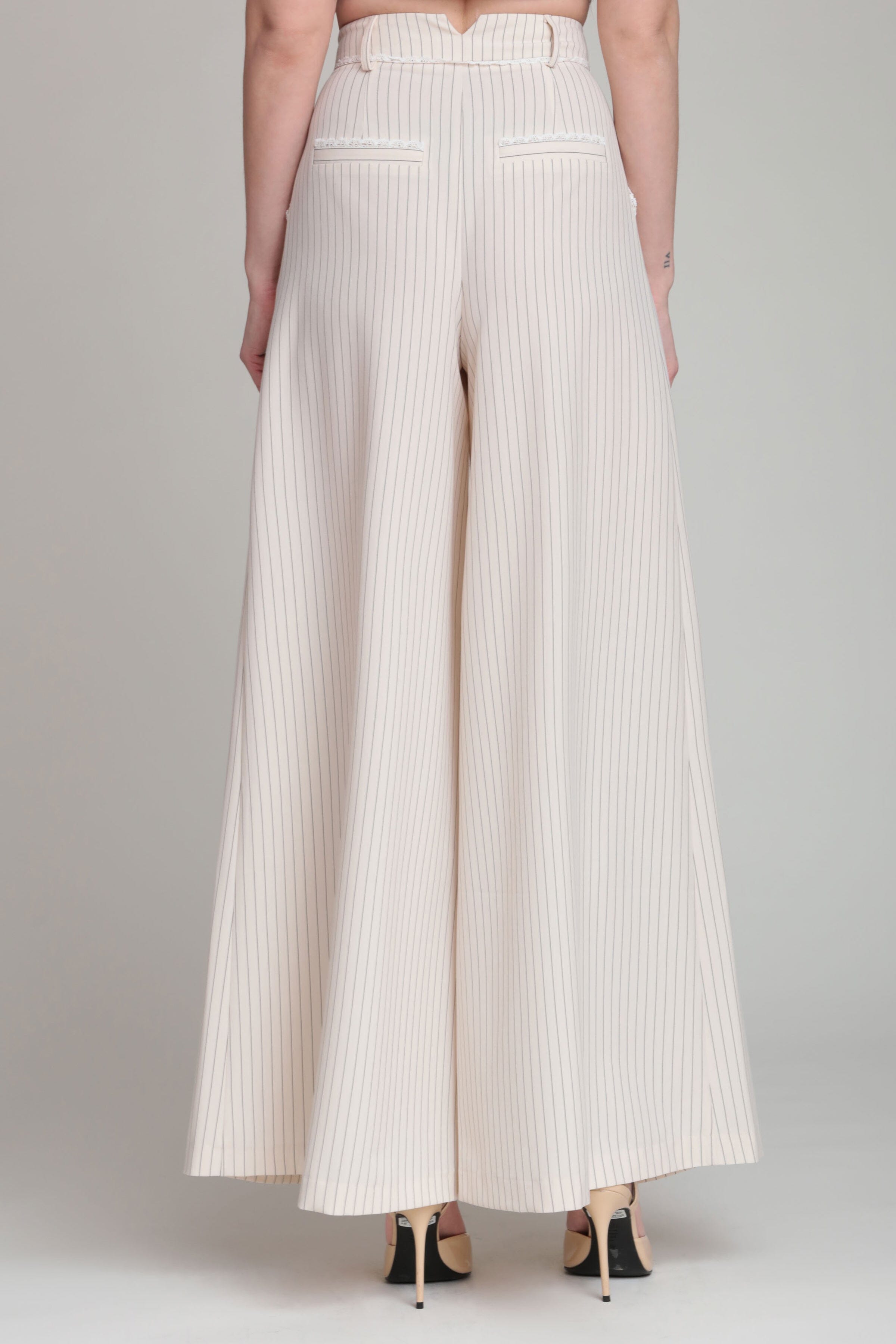 Women's cute cream and black stripe high waist wide leg pants by Avec Les Filles