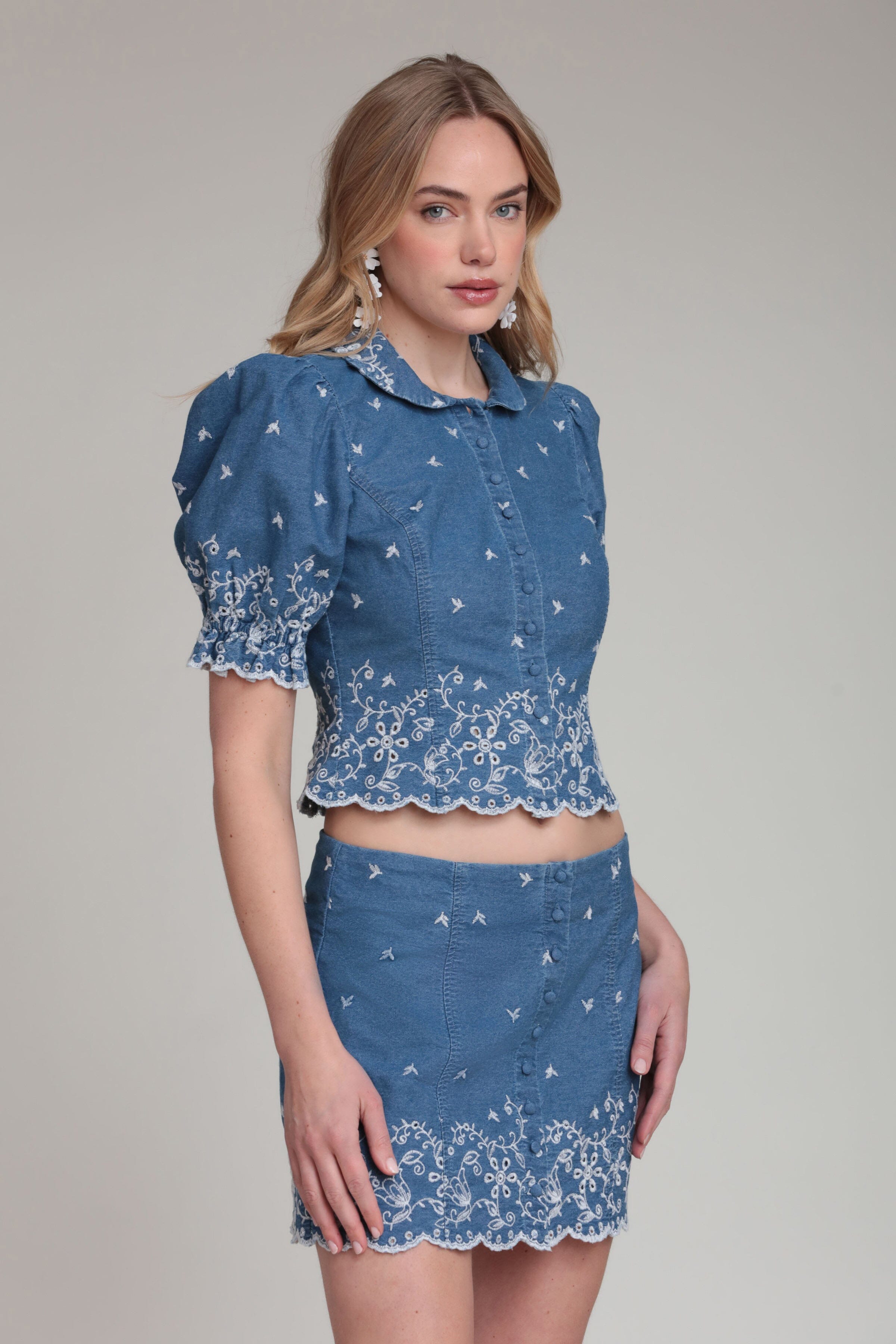 Women's denim top in 100% cotton with button front - Shop designer cute denim tops by Avec Les Filles