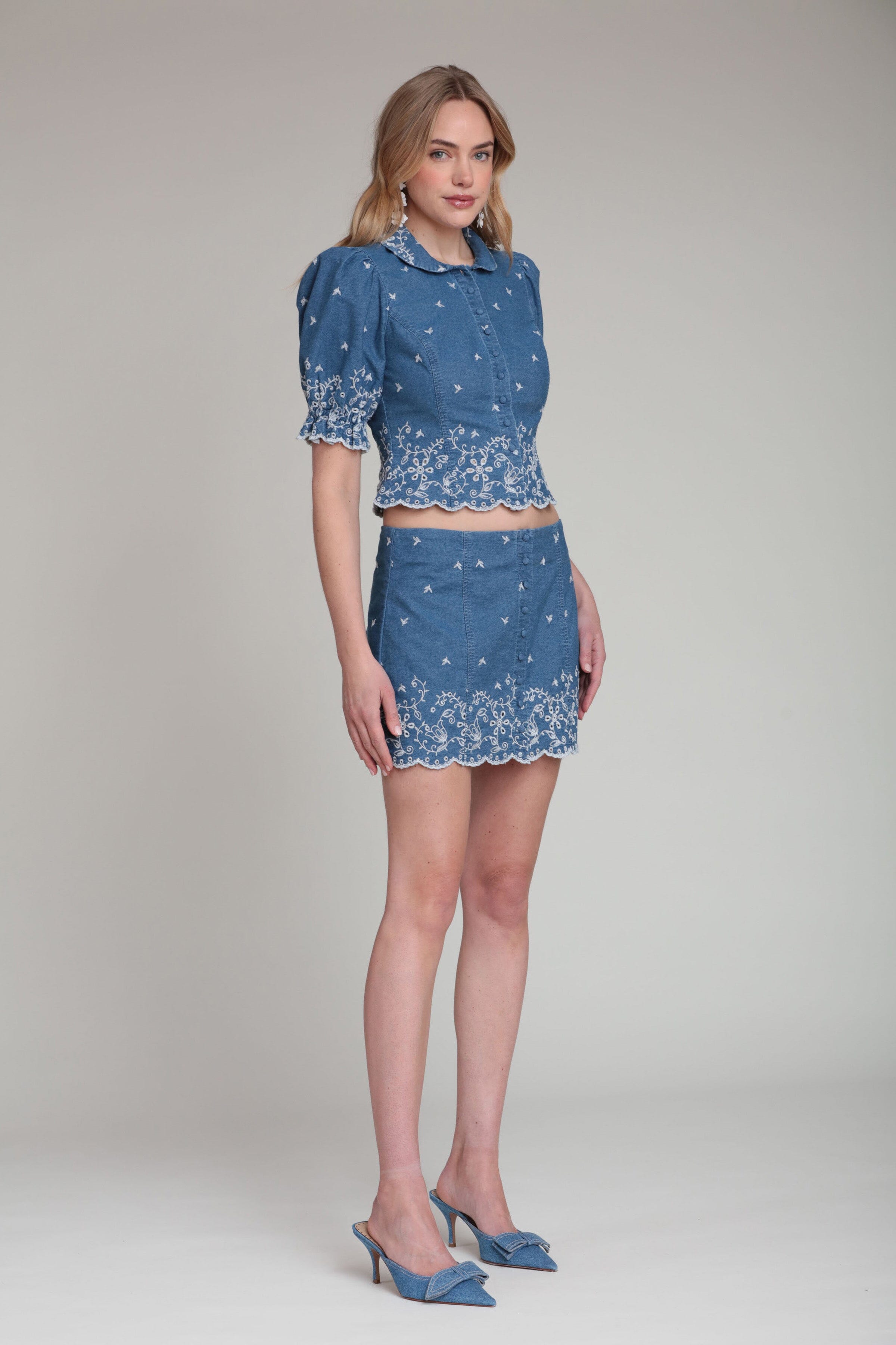 Cotton blue denim mini skirt with button front and mini skirts - Shop women's denim mini skirts by Avec Les Filles