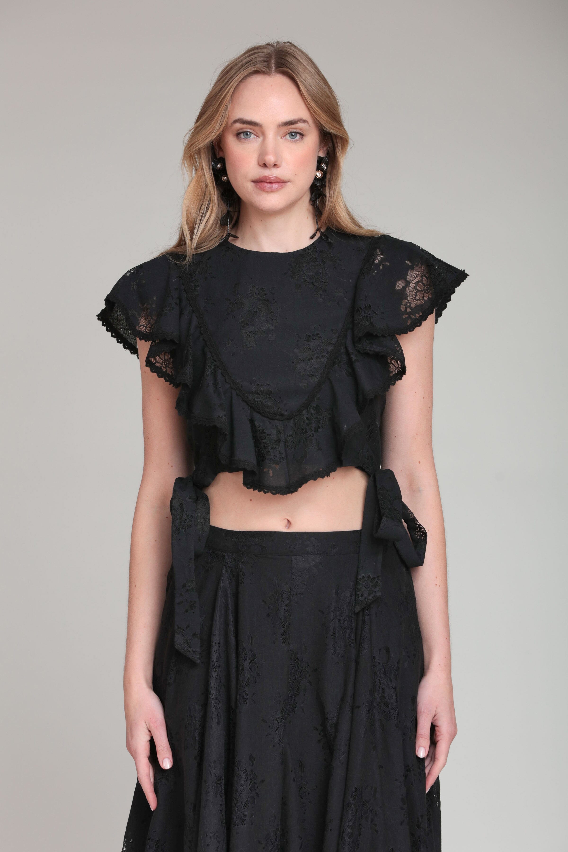 【新品】andmary Avrill ribbon tops black ANDMARY】Avrill ribbon tops