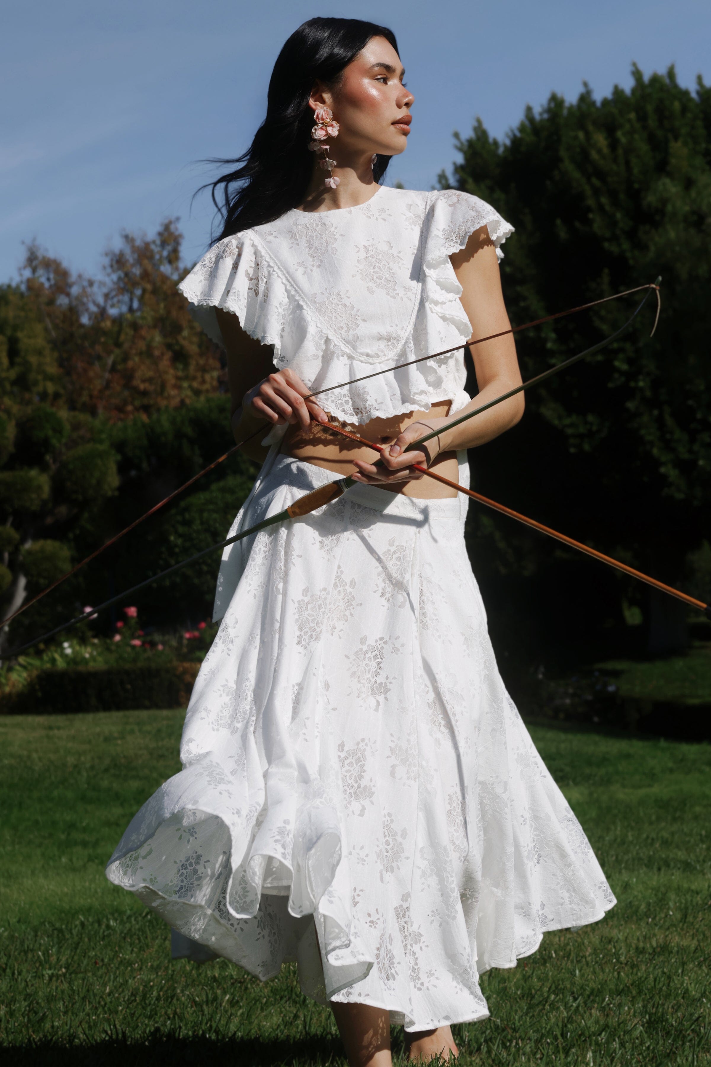 lace ruffle white crop top with white midi skirt - Shop women's cute crop tops by Avec Les Filles