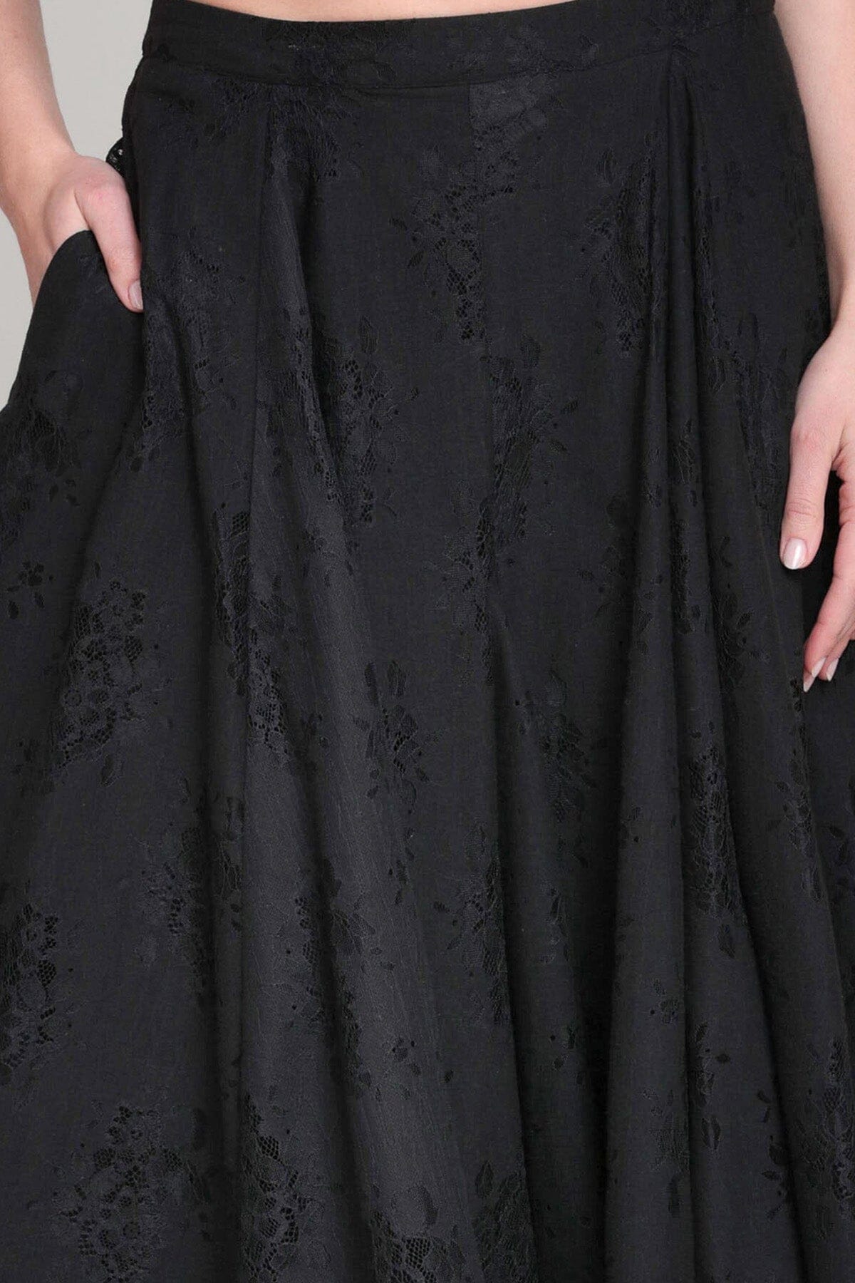 Cotton blend flared black lace skirt - Shop designer women's cute midi dresses by Avec Les Filles