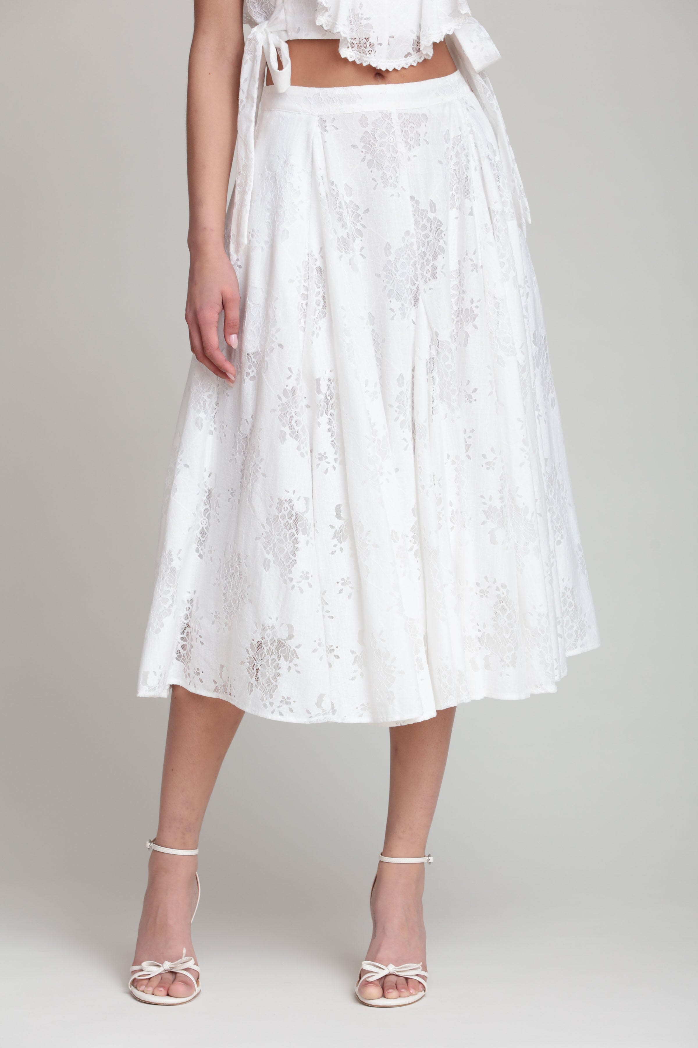 Cotton blend flared white midi skirt - Shop designer women's cute midi dresses by Avec Les Filles