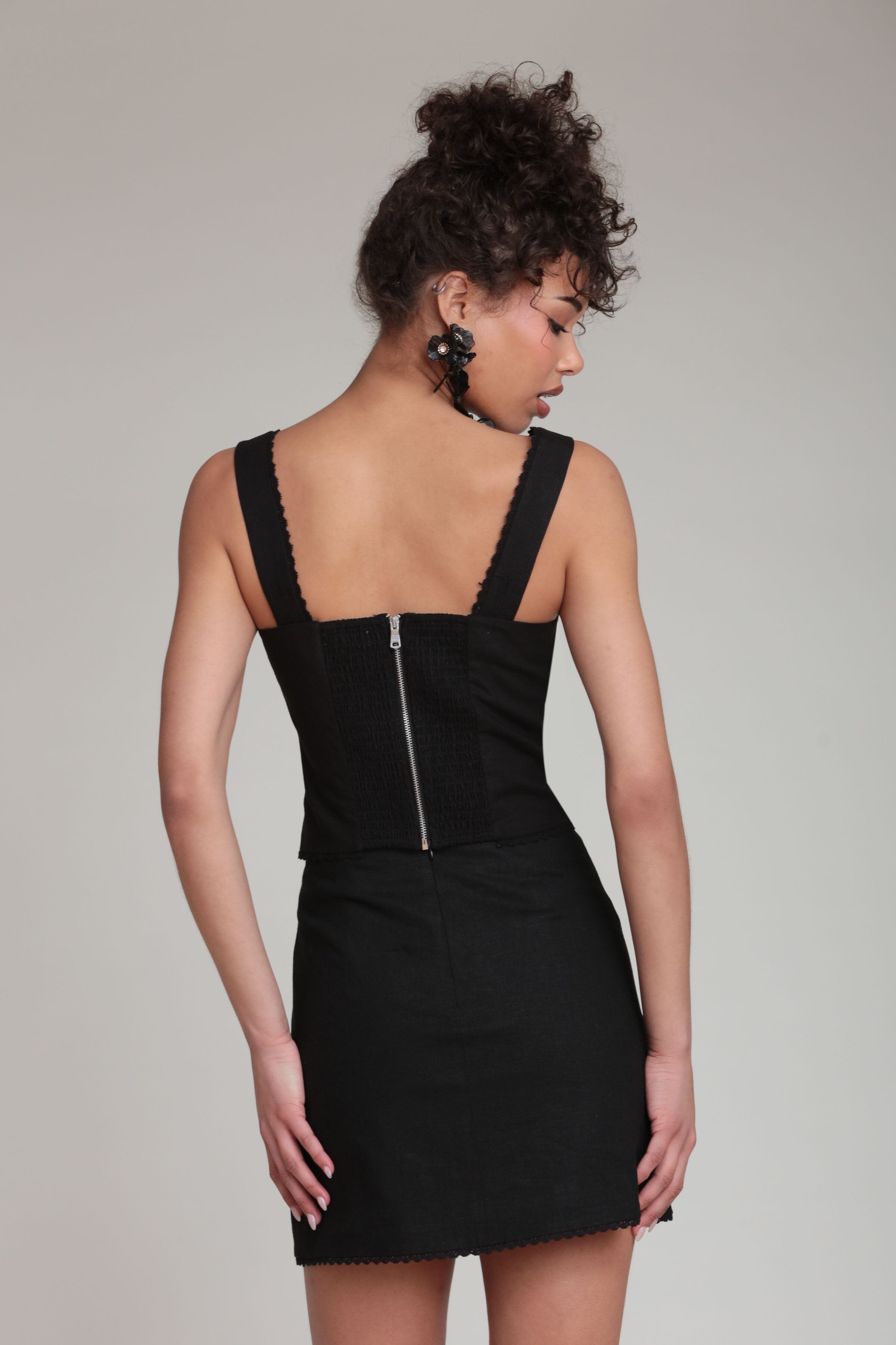 Black linen corset top with wide shoulder straps - Shop women's cute linen tops by Avec Les Filles