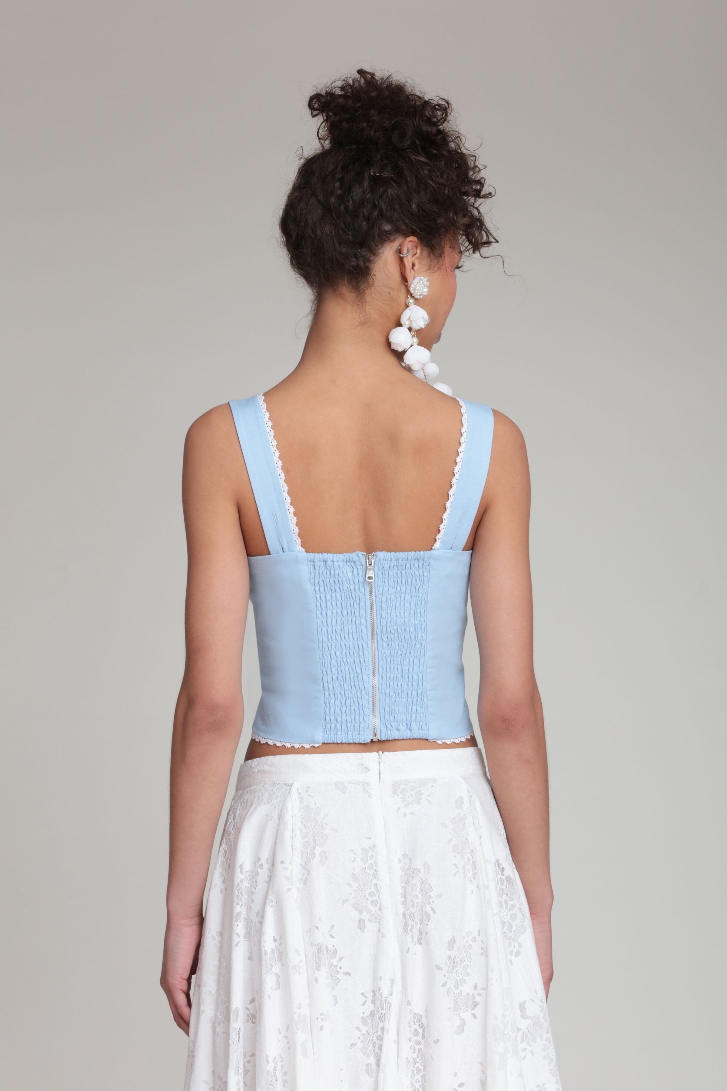 Light blue linen corset top with wide shoulder straps - Shop women's cute linen tops by Avec Les Filles