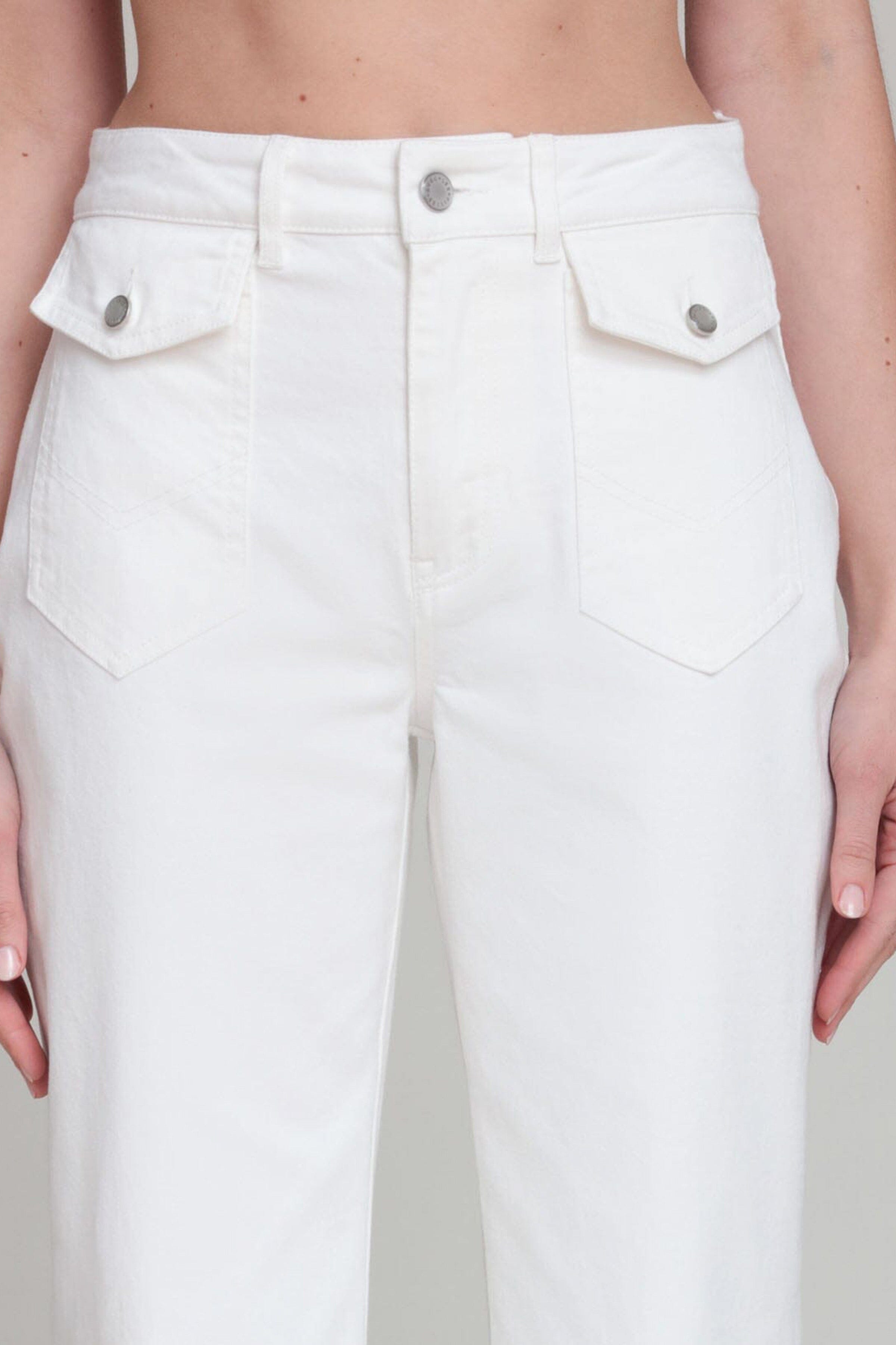 Denim womens white jeans in cotton blend - Shop cute high rise flare jeans by Avec Les Filles