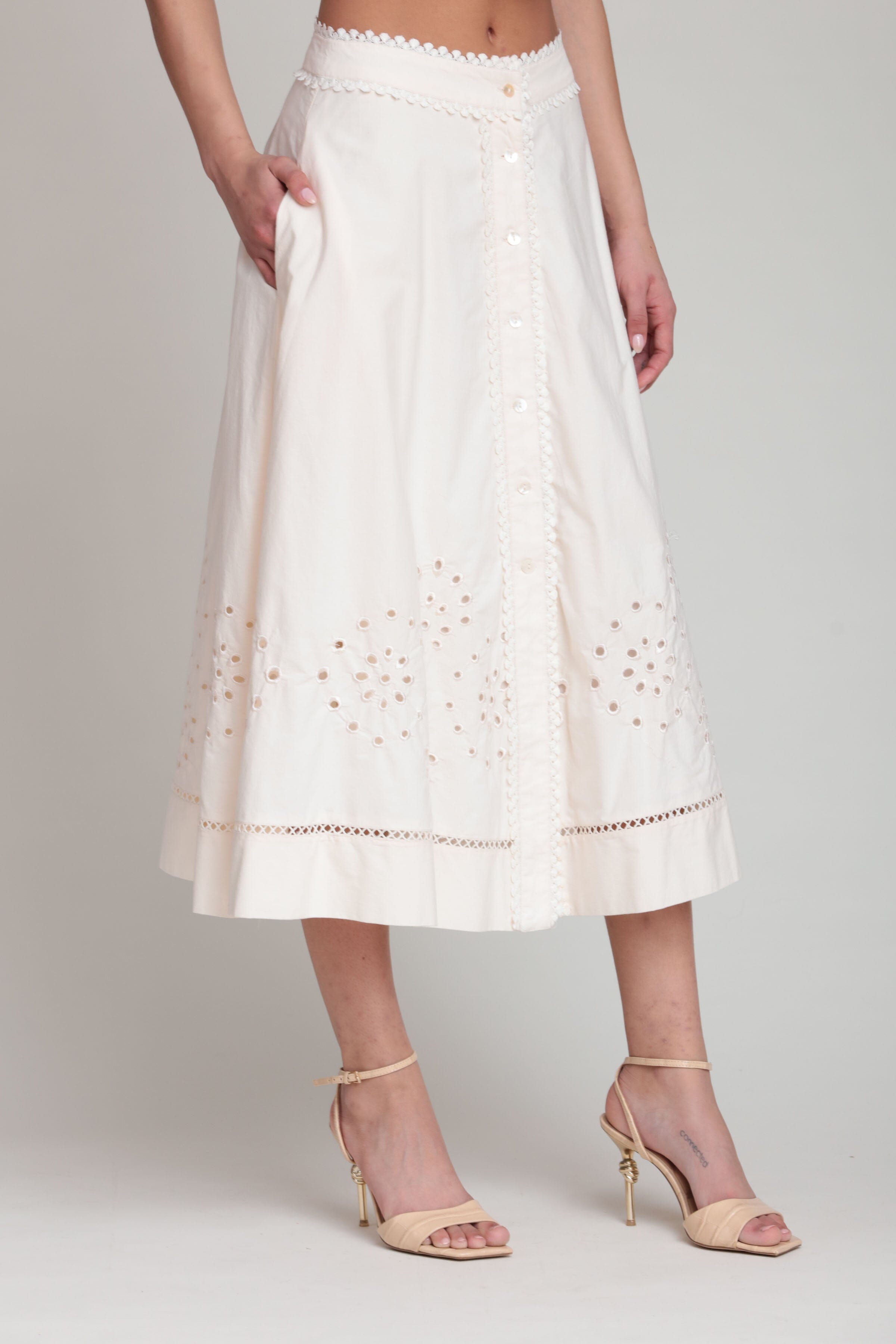 Cotton embroidered white midi skirt - Shop designer women's cute midi skirts by Avec Les Filles