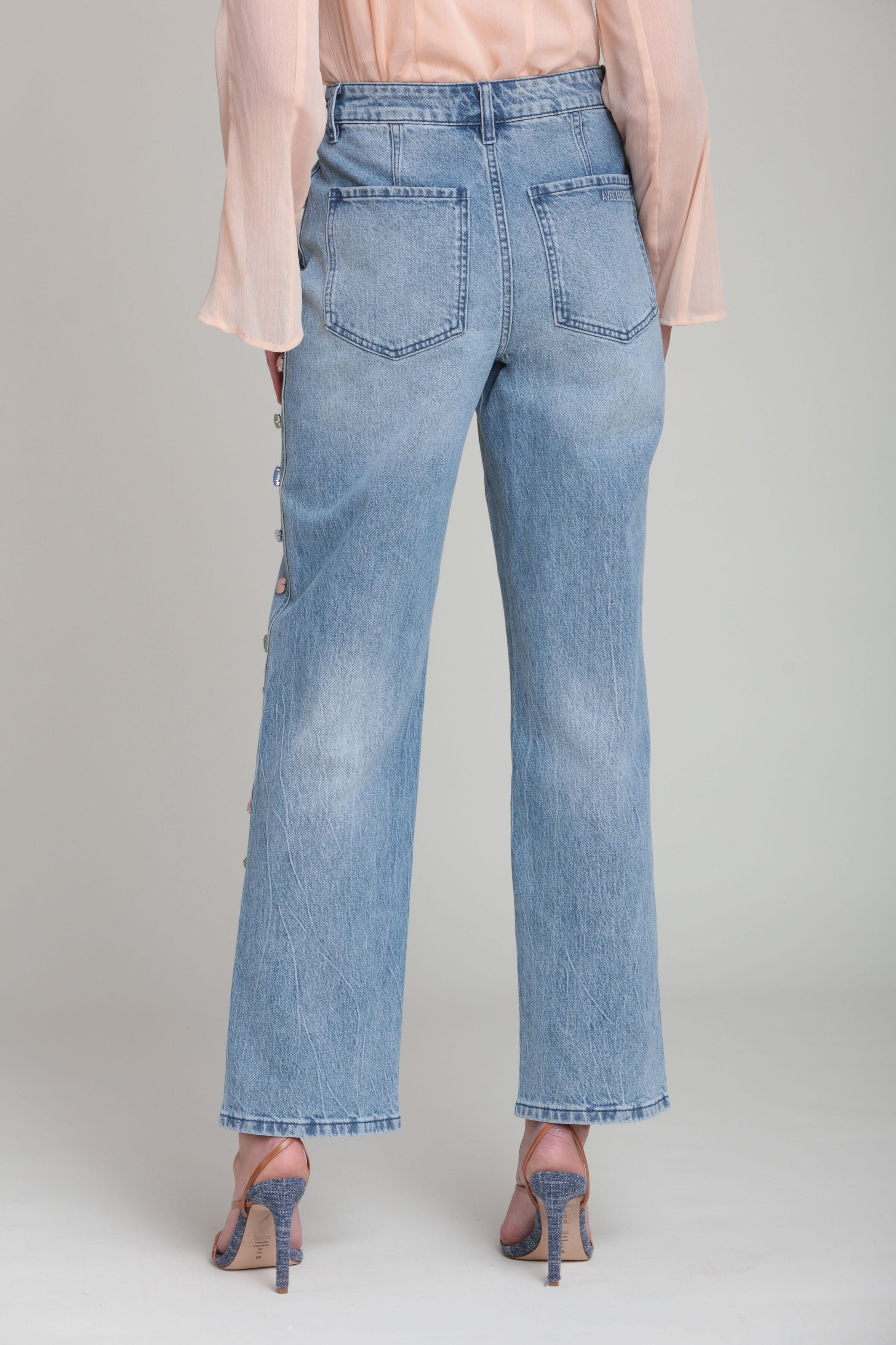 Denim blue cotton wide leg pants with a mid-rise waist - Shop women's wide leg pants by Avec Les Filles