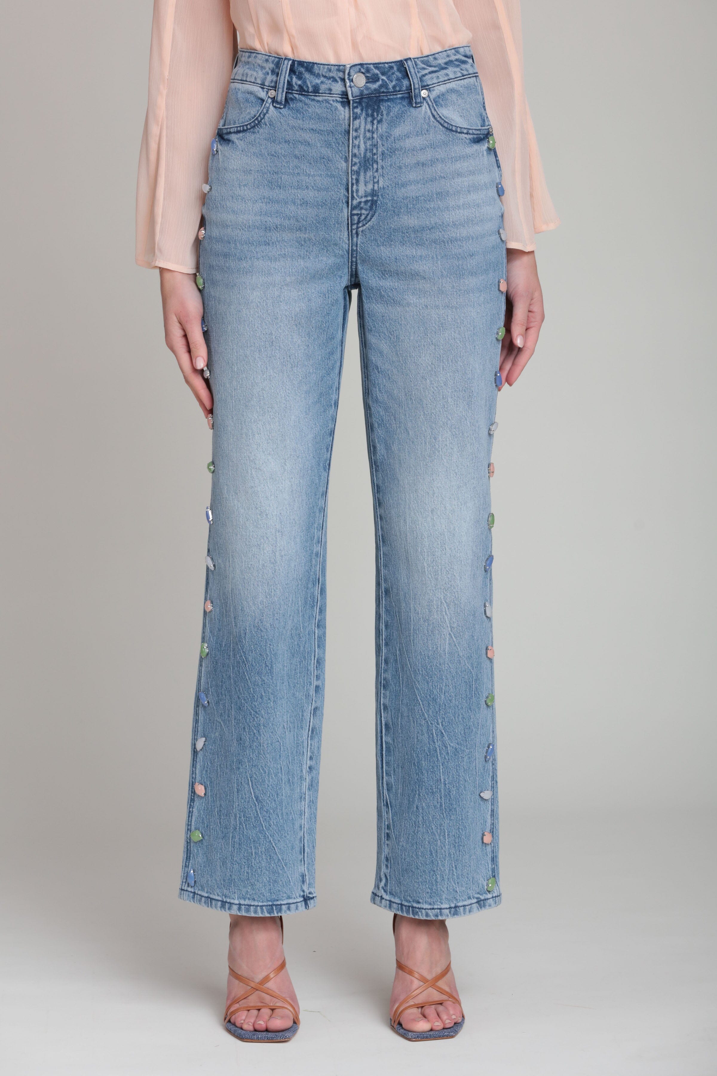 Denim blue wide leg pants with a mid-rise waist - Shop women's wide leg pants by Avec Les Filles