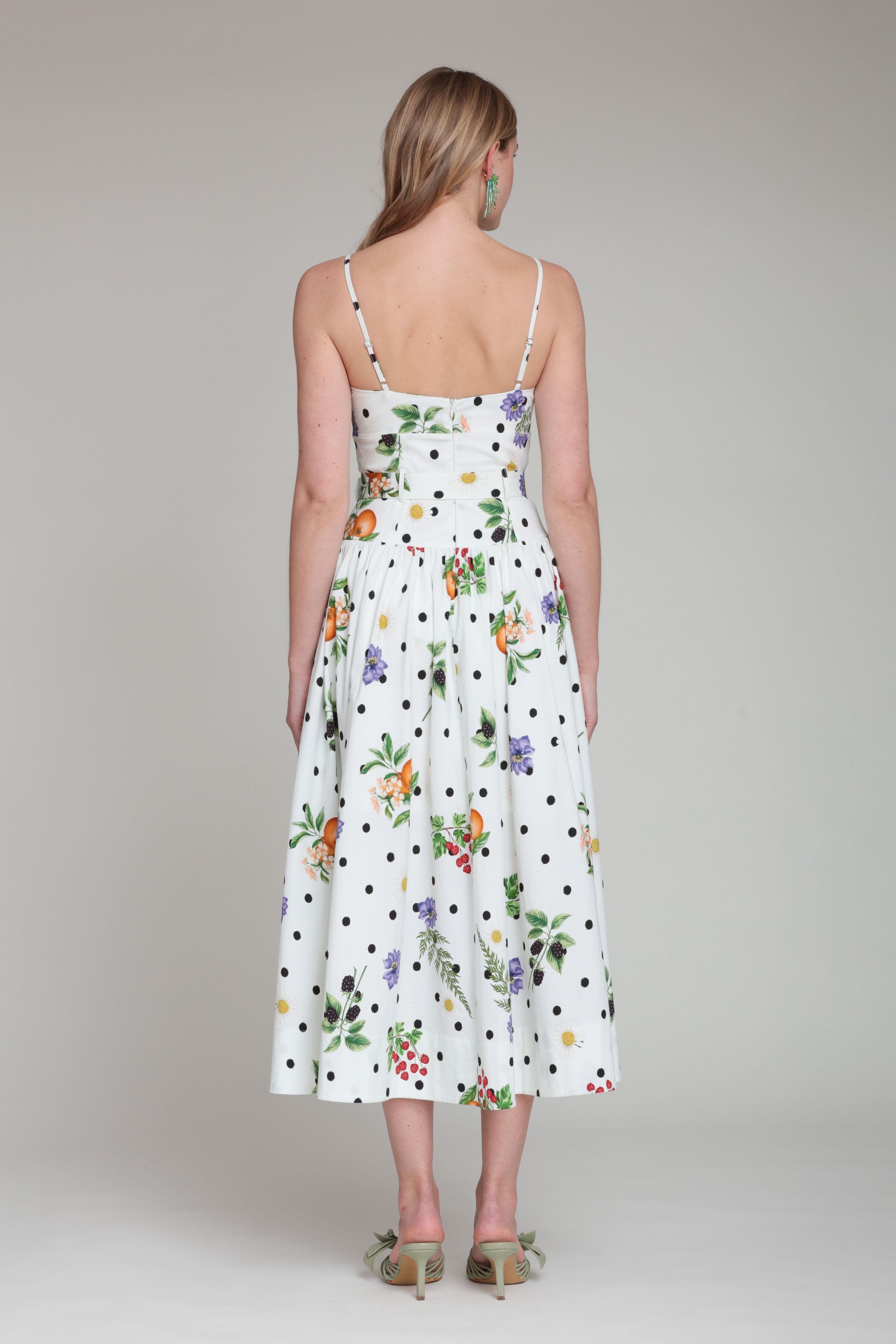 Cotton belted white floral polka dot midi dress with adjustable straps - Shop women's midi dresses by Avec Les Filles