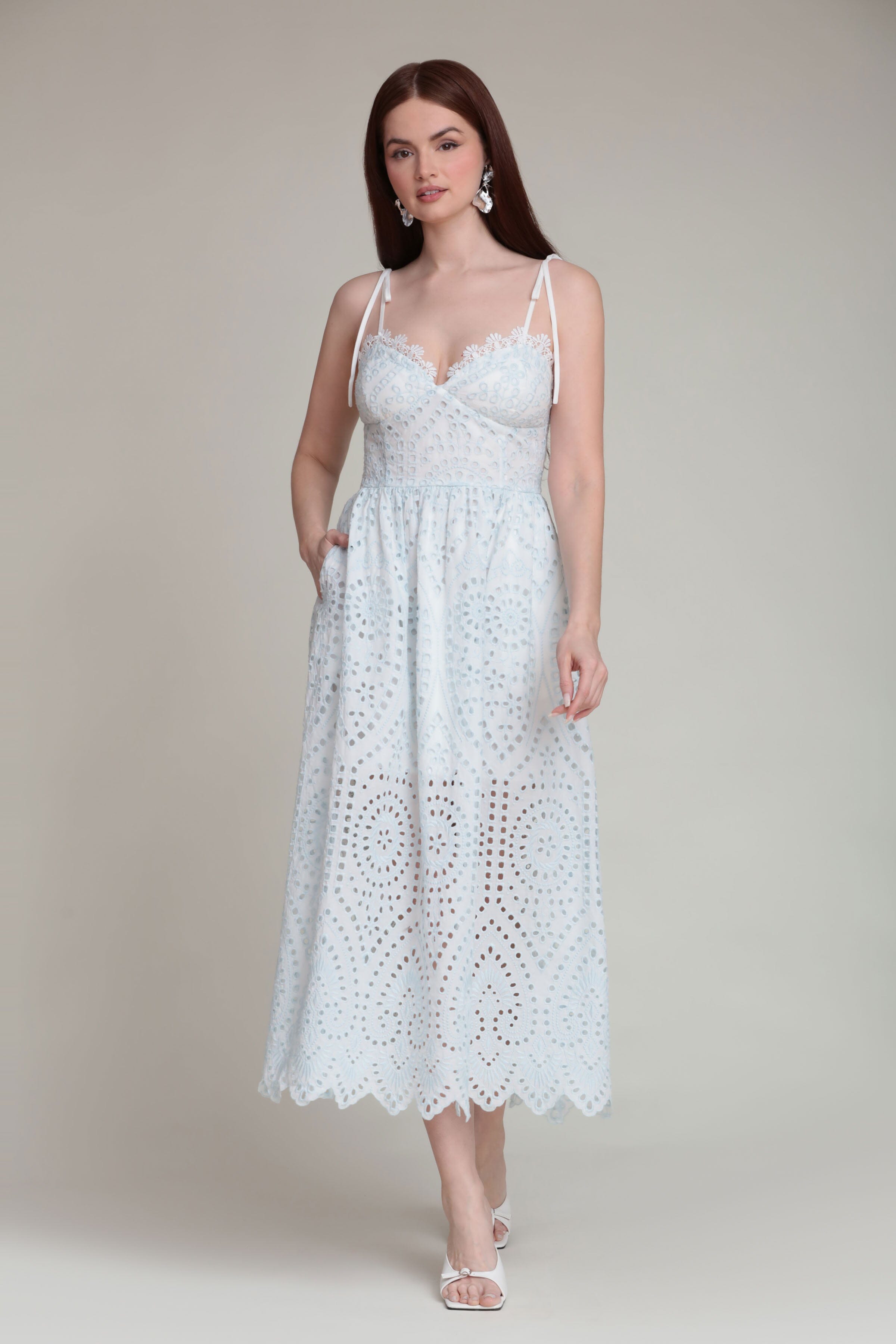 Light blue cotton midi dress with adjustable straps - Shop women's midi dresses by Avec Les Filles