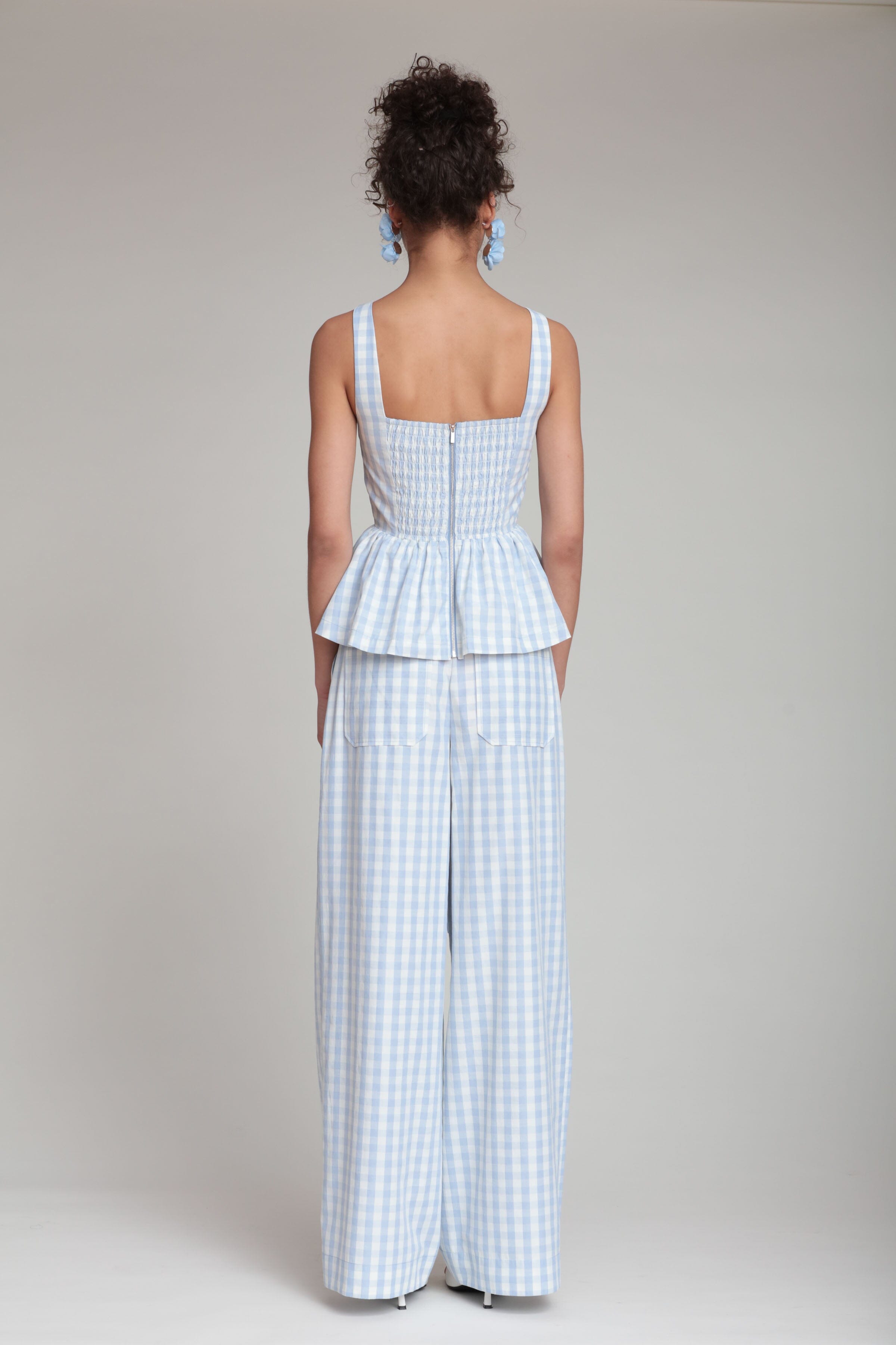 Gingham light blue peplum top with wide shoulder straps - Shop cute peplum tops for women by Avec Les Filles