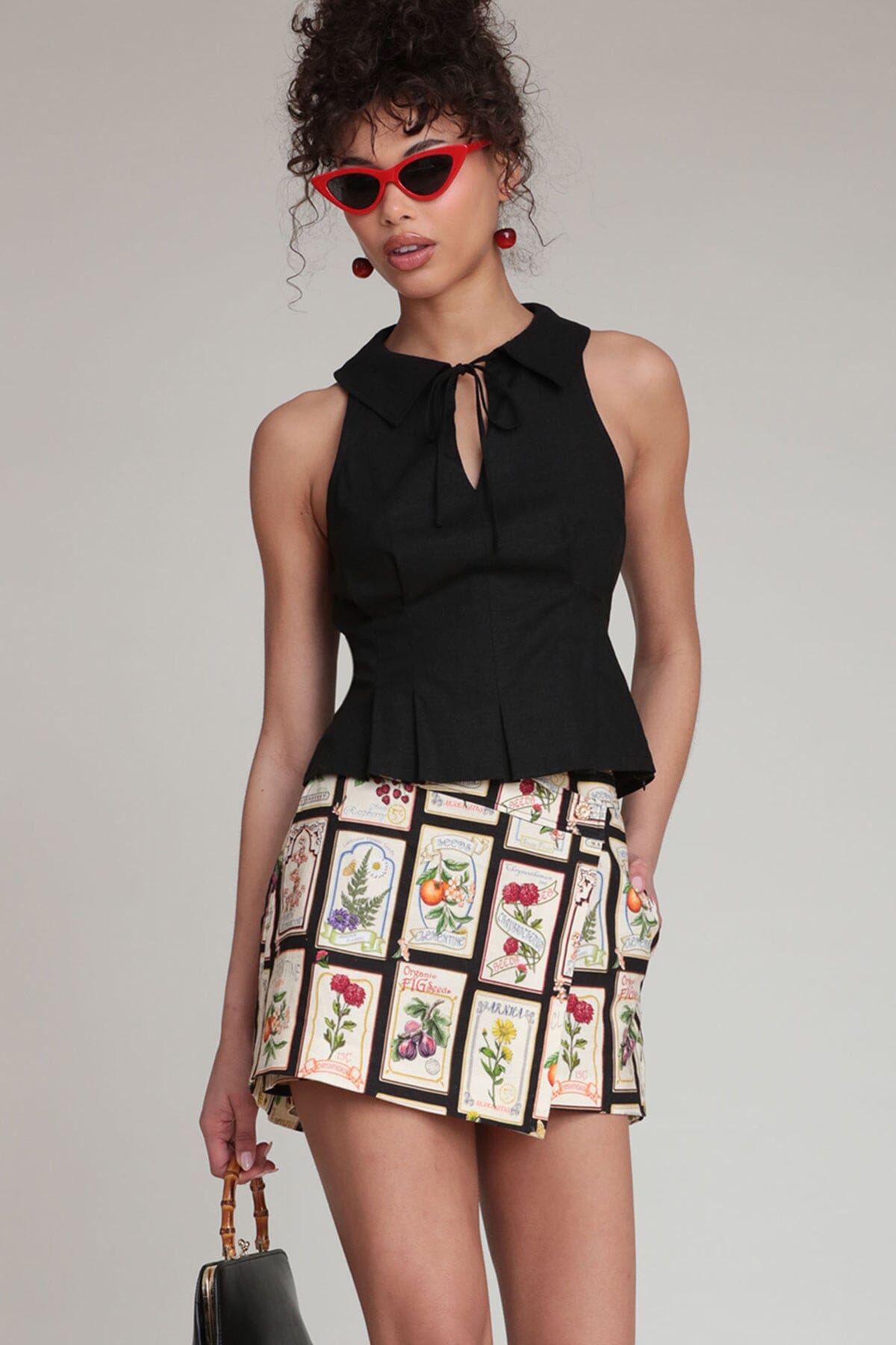 Linen Blend Tie Collared Peplum Top Shirts & Tops Avec Les Filles