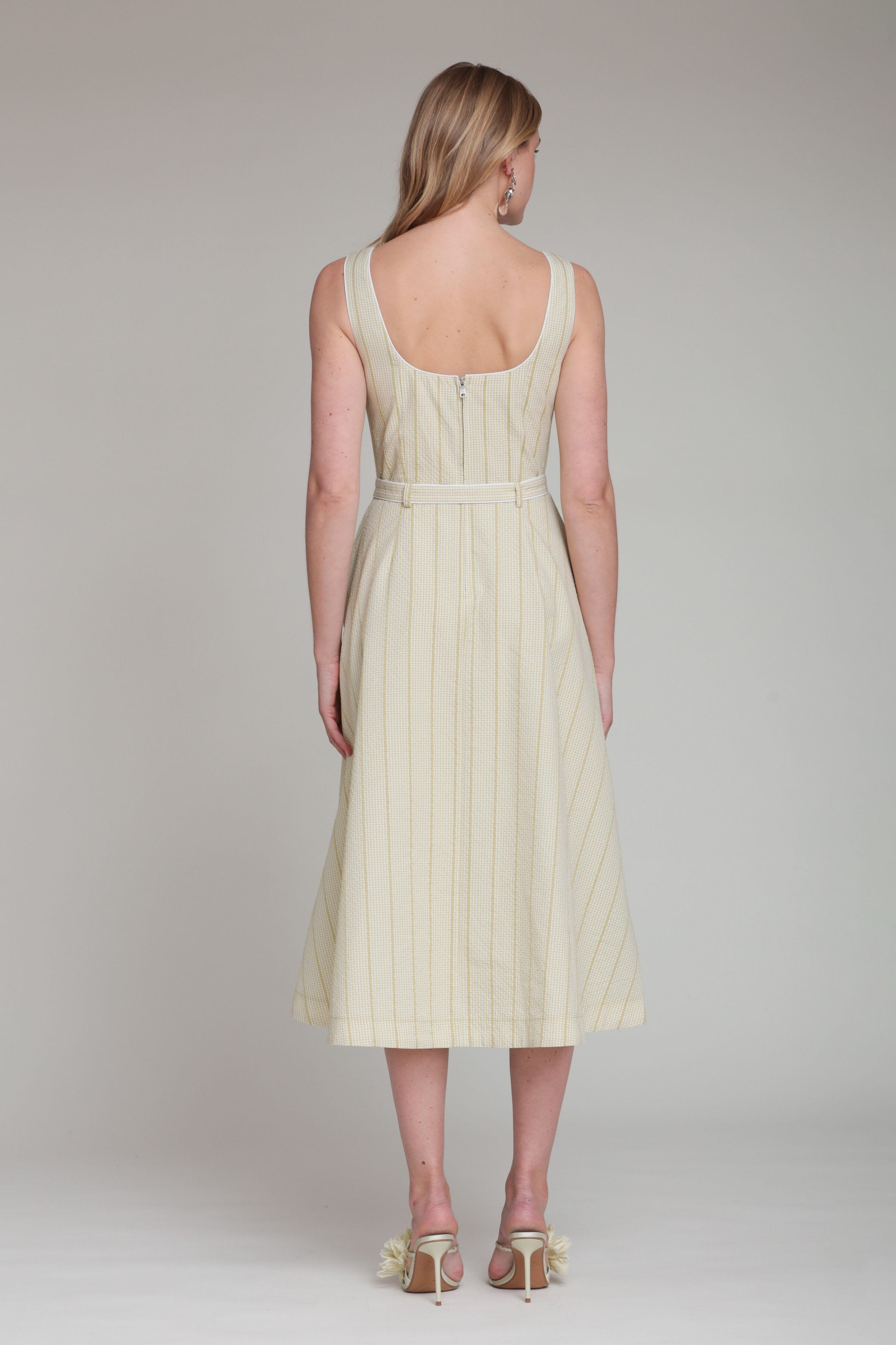 Striped green gingham bustier midi dress with wide straps and removable belt - Shop cute midi dresses by Avec Les Filles