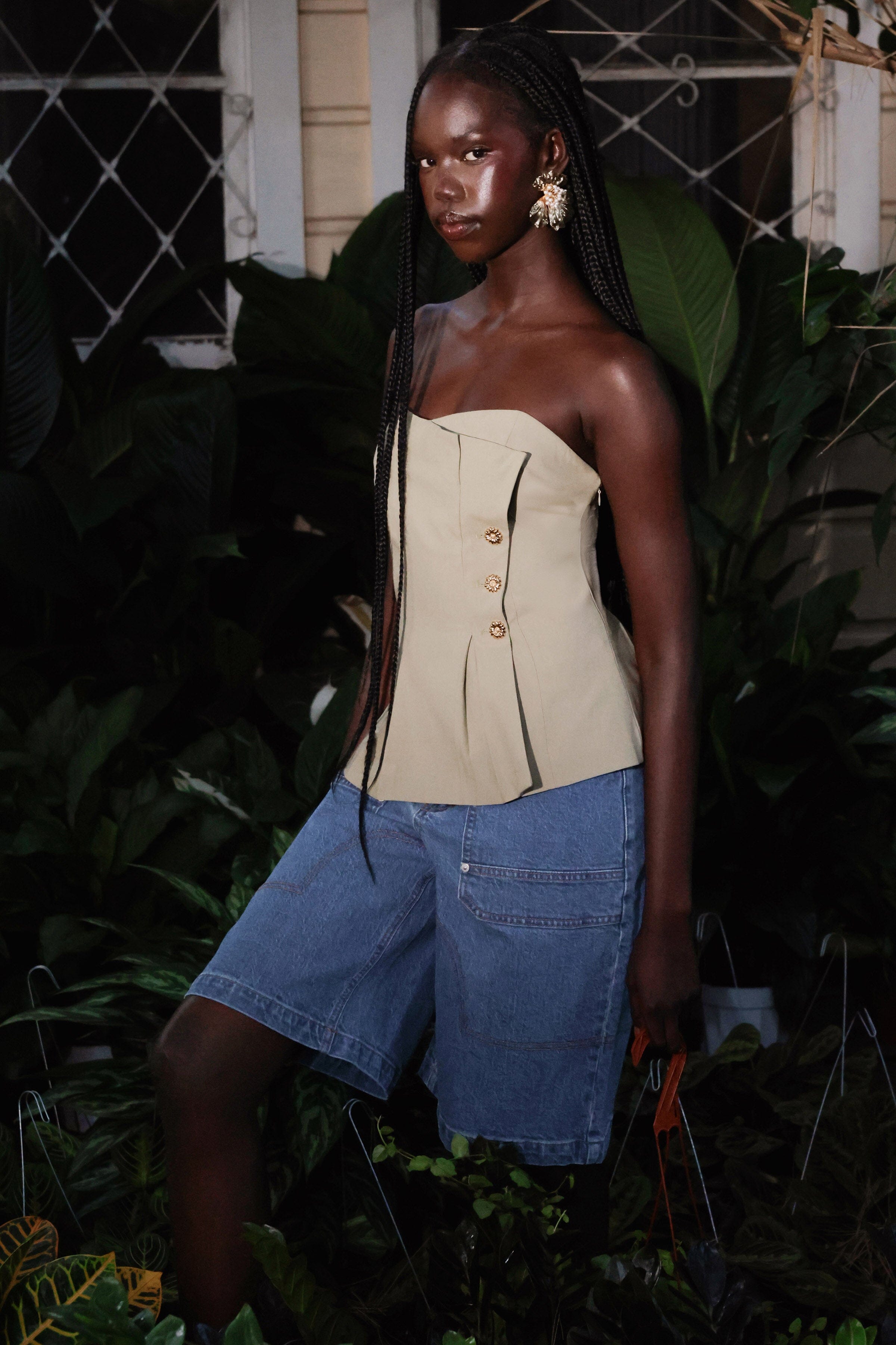blue wide-leg denim cargo shorts with a high-rise waist - Shop women's cute denim bermuda shorts by Avec Les Filles