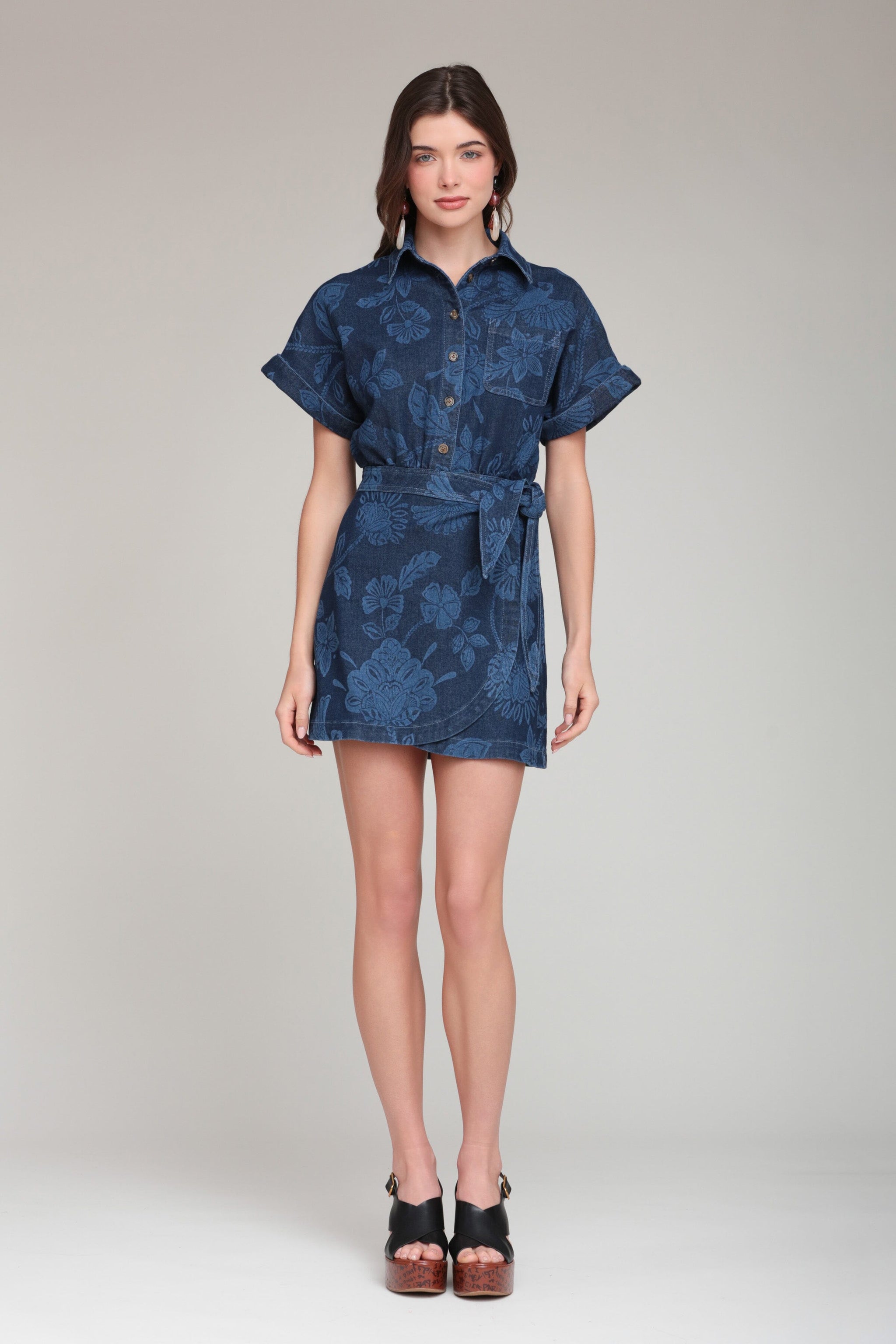 denim shift dress short sleeve Dawn Short Sleeve Denim Dress | S-XL: Beau Blue