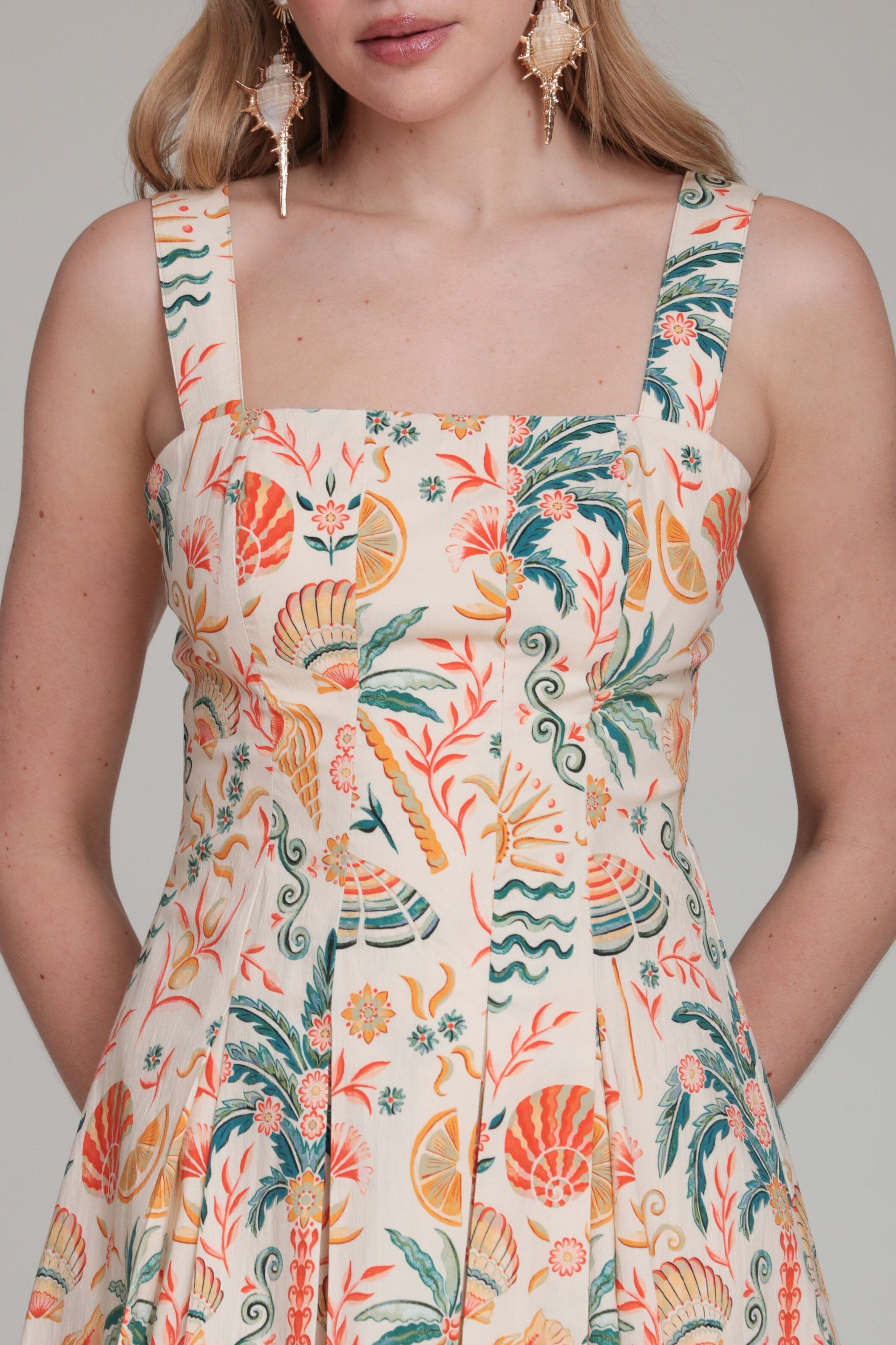 Tropical print multicolor square neck mini dress with wide straps - Shop women's cute mini dresses by Avec Les Filles