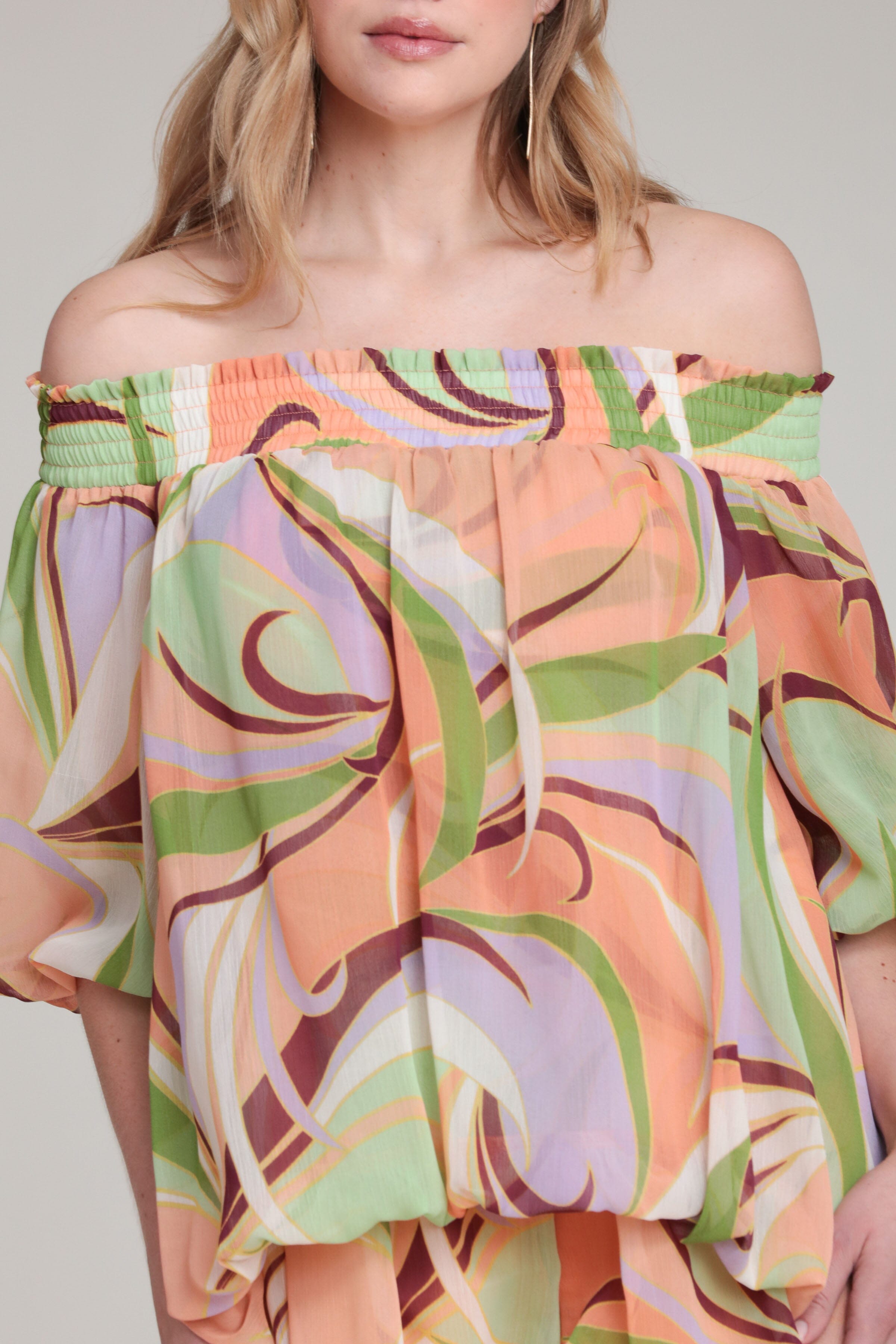 Multicolor printed chiffon off shoulder womens romper dress - Shop cute romper dresses by Avec Les Filles