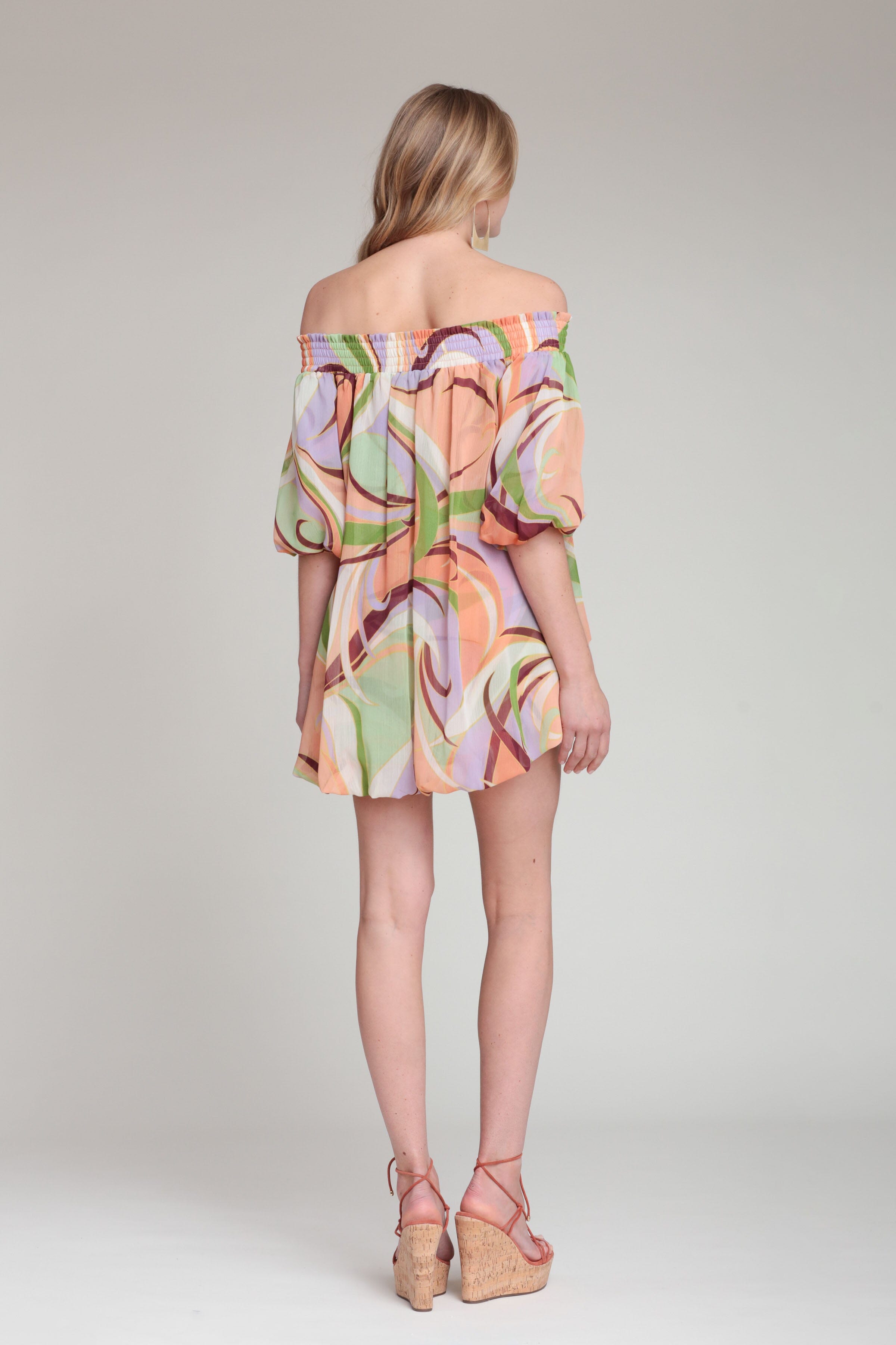Multicolor printed chiffon off the shoulder romper dress - Shop womens cute romper dresses by Avec Les Filles