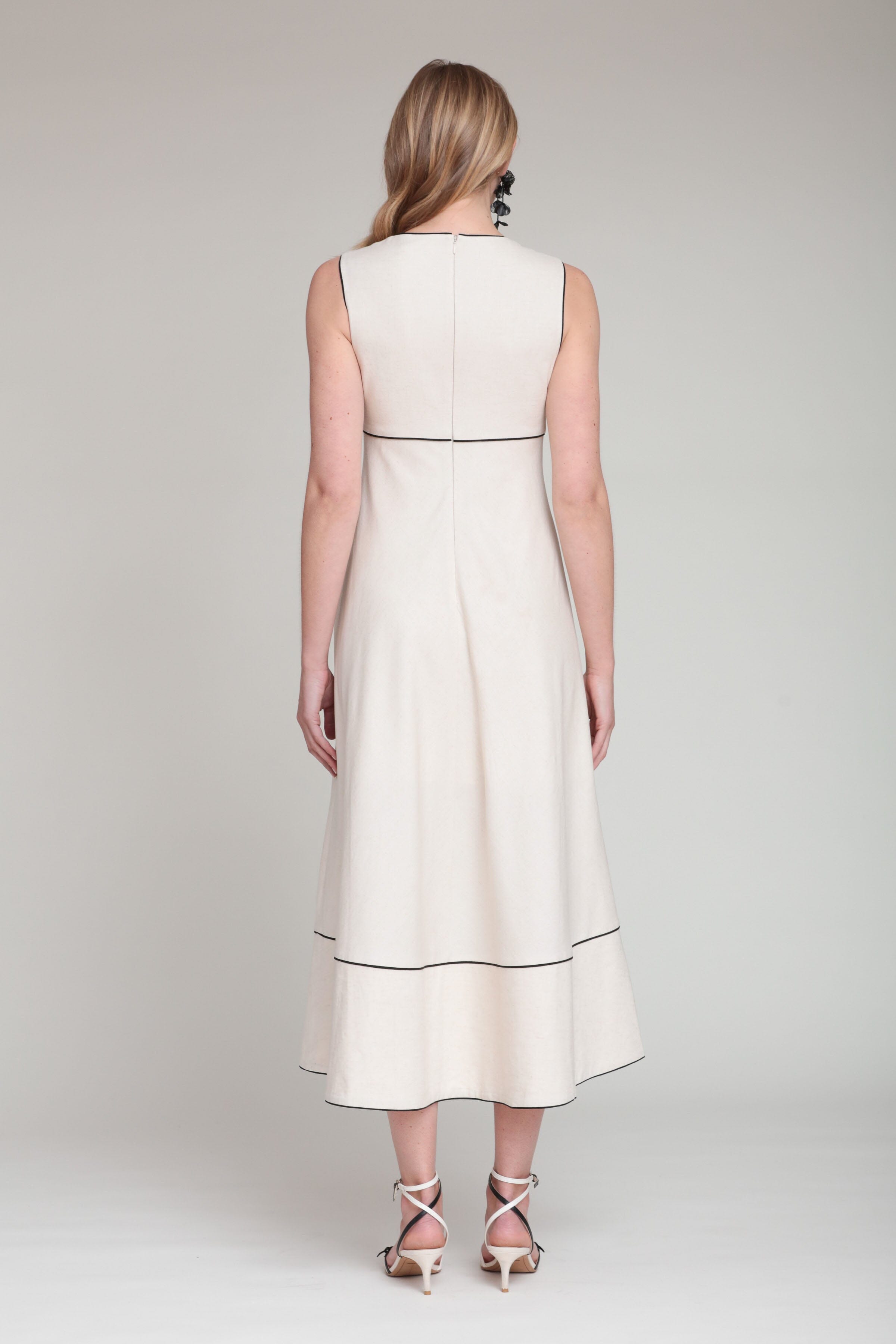 Linen blend sleeveless cream midi dress - Shop designer women's cute midi dresses by Avec Les Filles